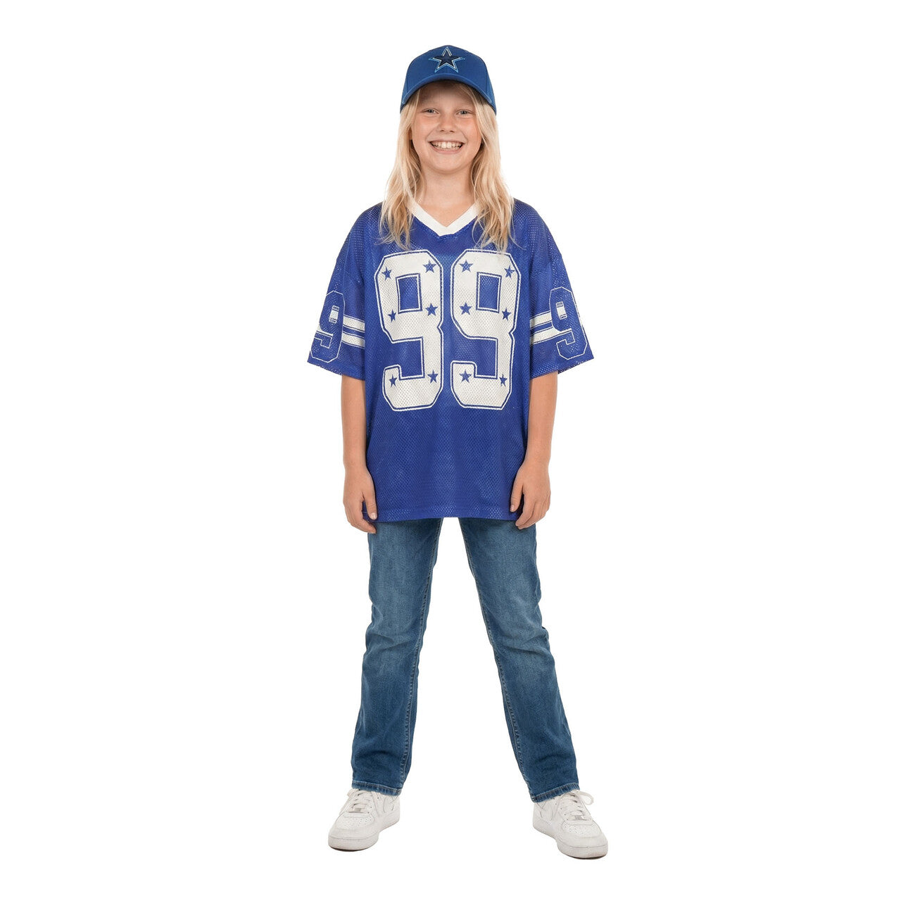 Op deze afbeelding zie je een Kostuums, van het merk Wilbers. Sky Star IJshockeyshirt Blauw (Oversized) Kind Kostuum