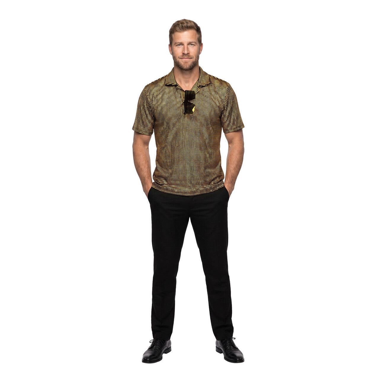 Op deze afbeelding zie je een Kostuums, van het merk Wilbers. Disco Inferno Polo Goud Man