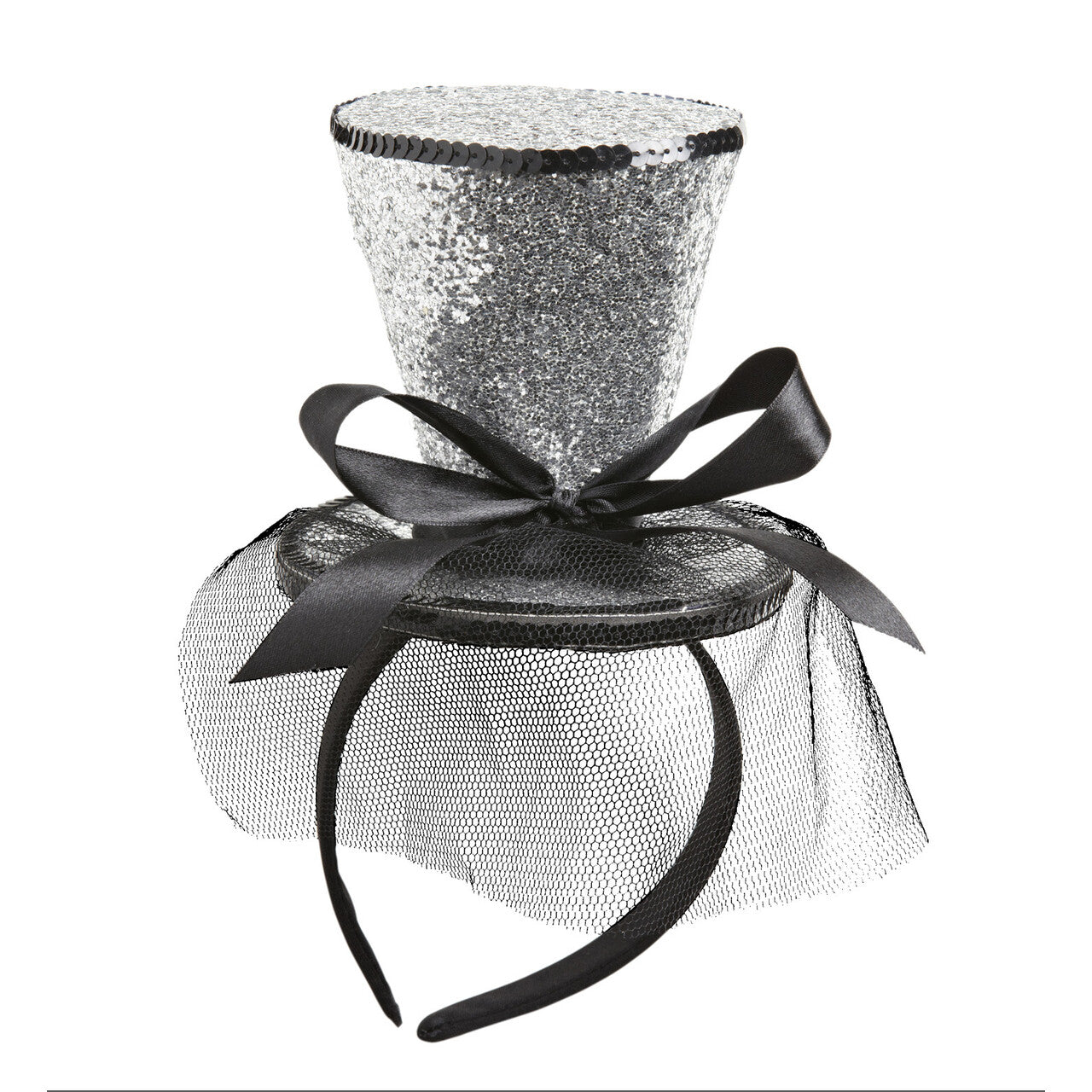 Op deze afbeelding zie je een Accessoires, van het merk Widmann. Zilveren Glitter Mini Hoge Hoed Met Sluier