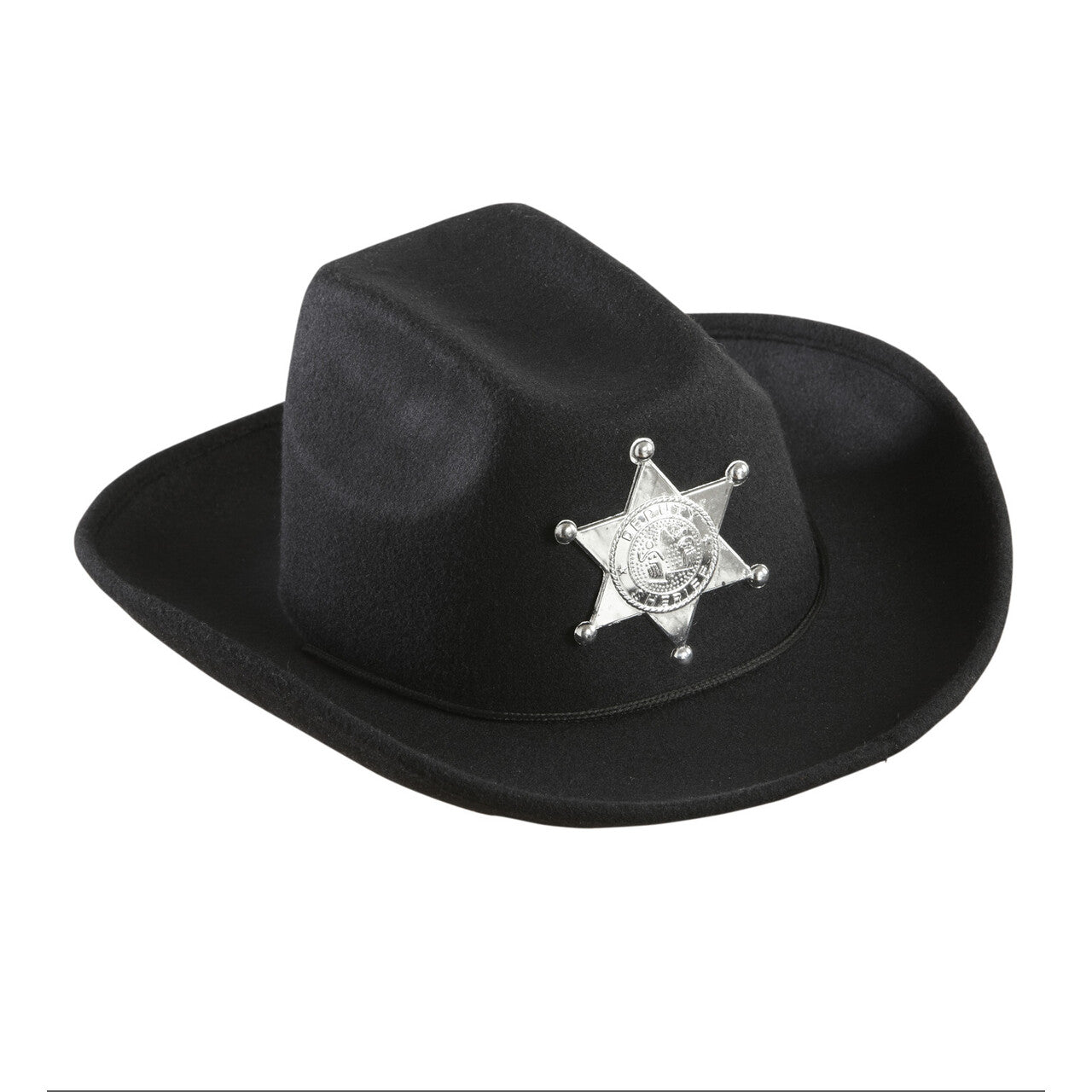 Op deze afbeelding zie je een Accessoires, van het merk Widmann. Cowboyhoed Zwart Met Sheriff Ster Kind