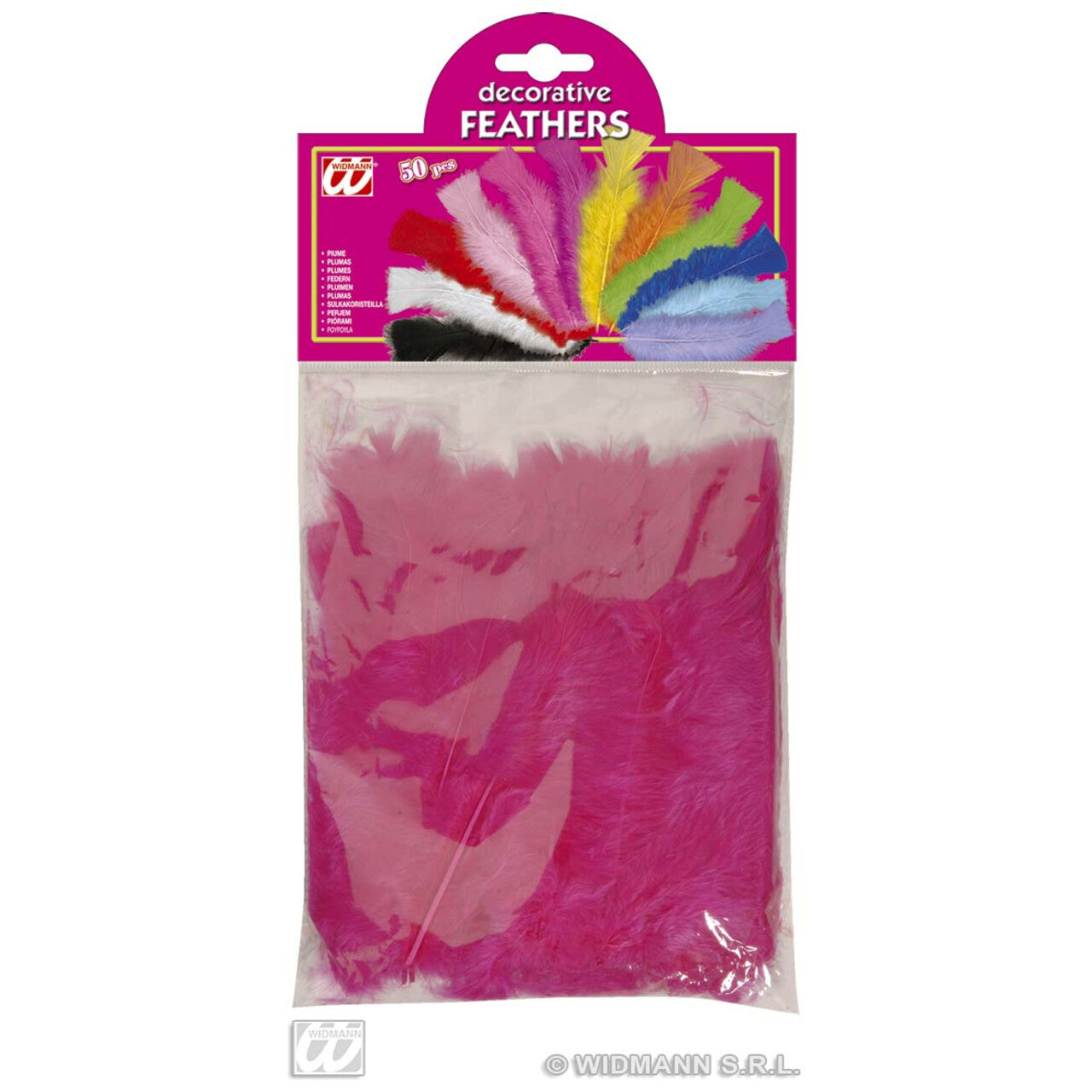 Op deze afbeelding zie je een Decoratie, van het merk Widmann. Zakje Met 50 Veertjes Magenta