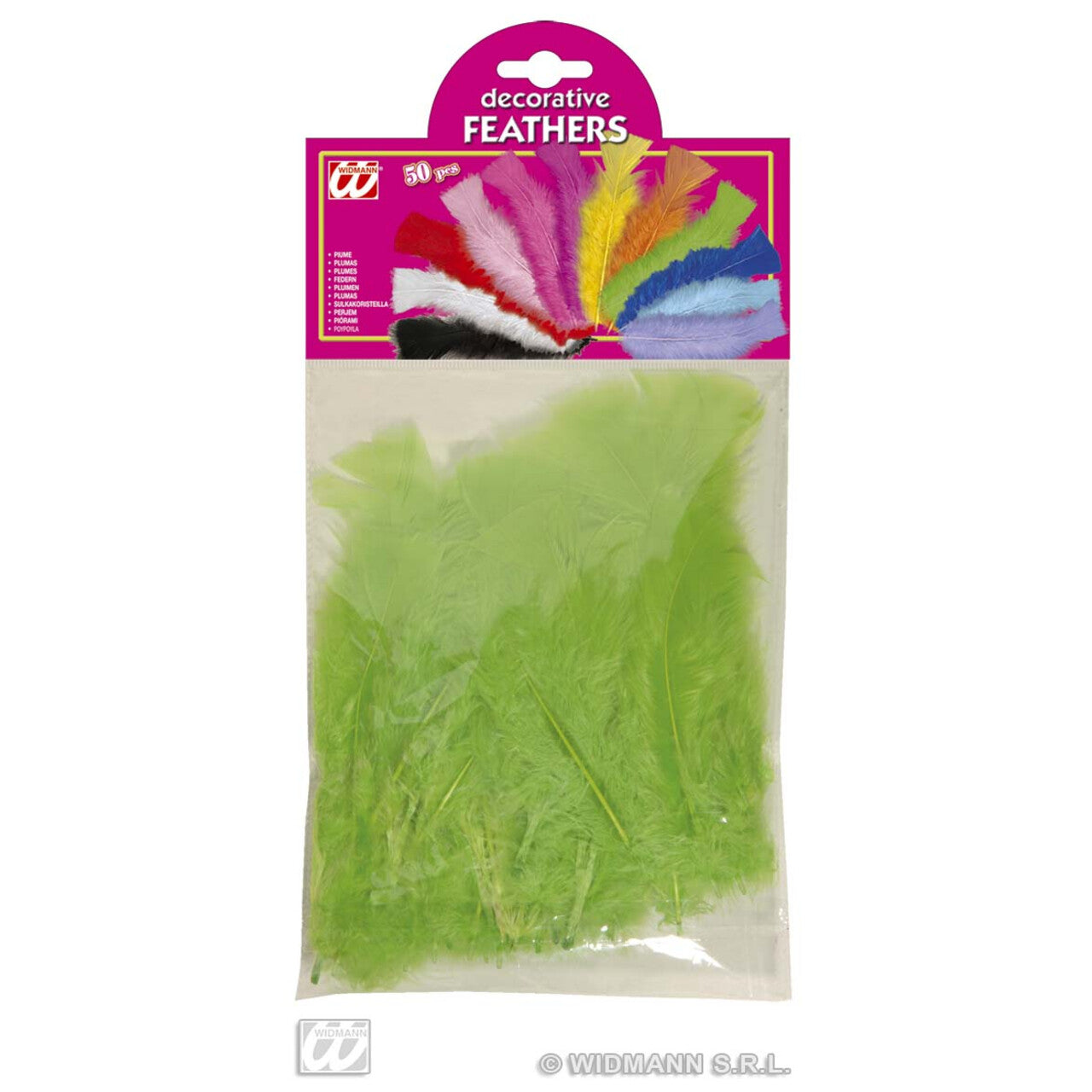 Op deze afbeelding zie je een Decoratie, van het merk Widmann. Zakje Met 50 Veertjes Groen