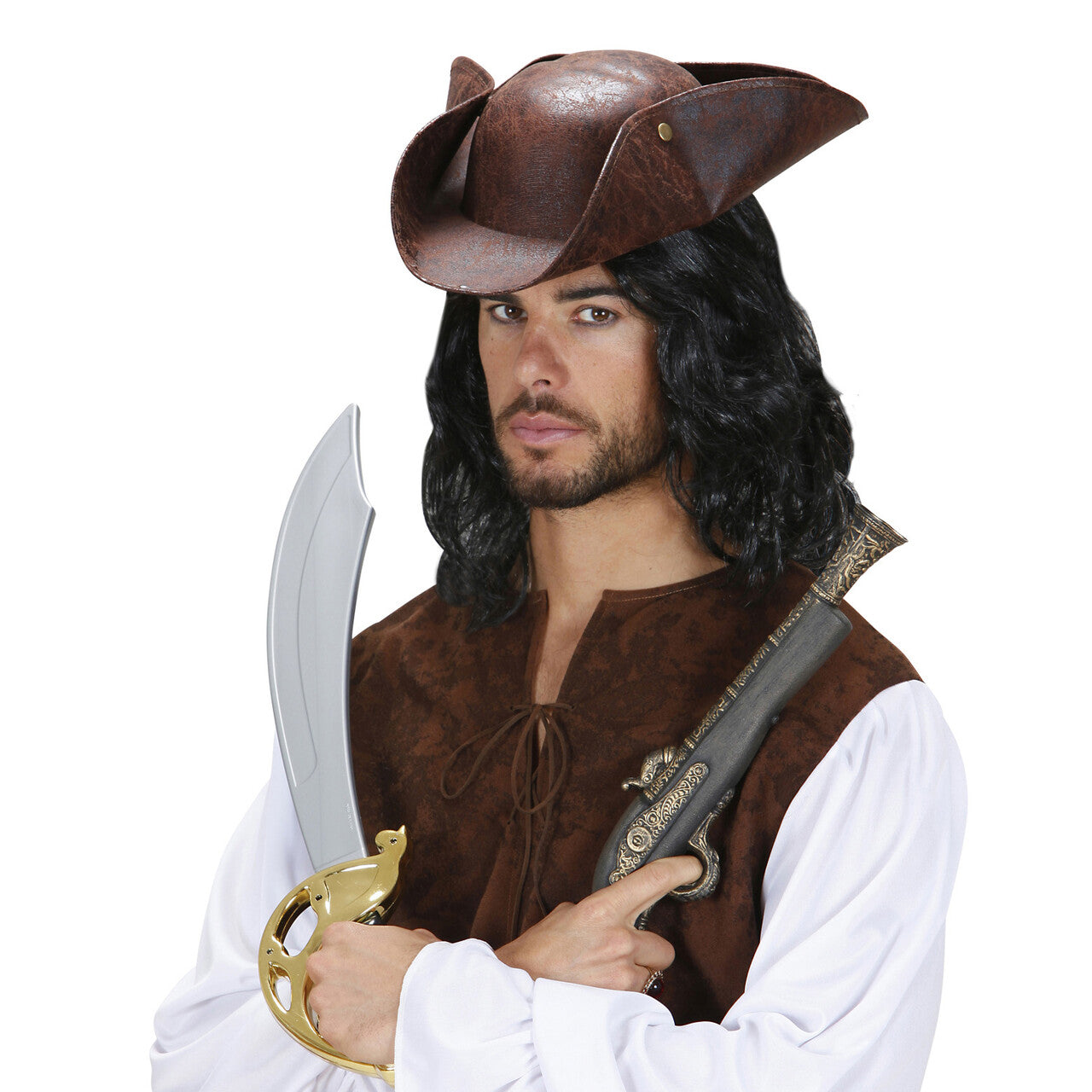 Op deze afbeelding zie je een Accessoires, van het merk Widmann. Piraten Steek Hoed Lederlook Bruin