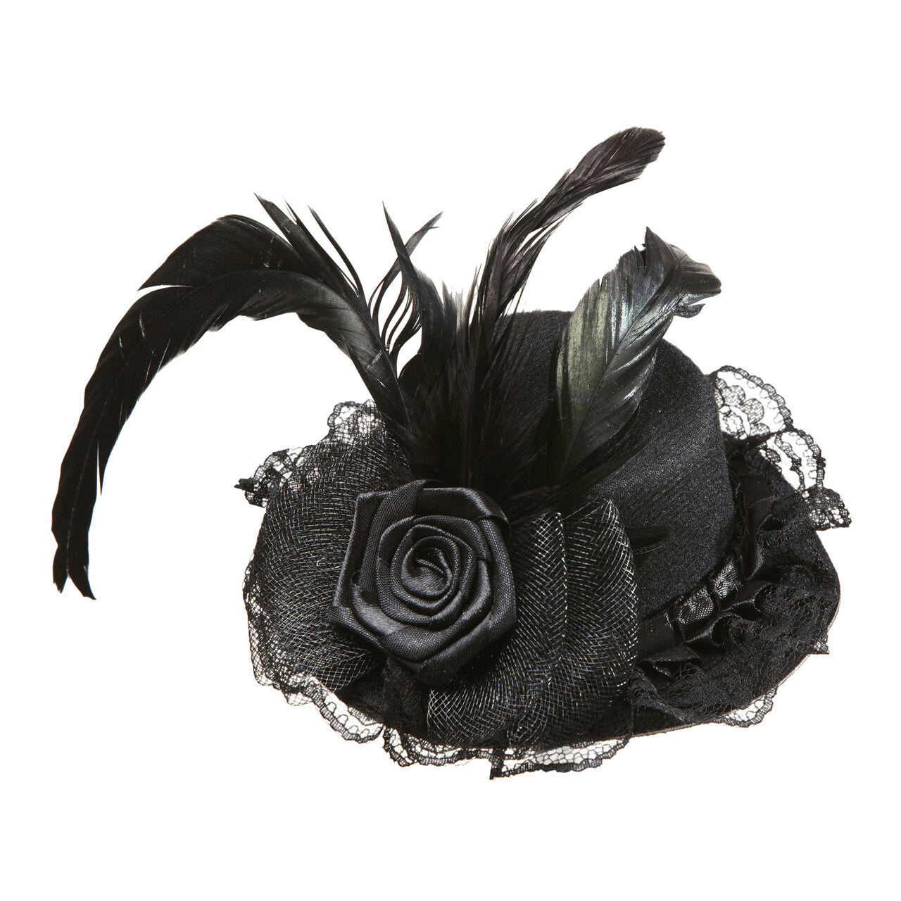 Op deze afbeelding zie je een Accessoires, van het merk Widmann. Minihoedje Zwart Met Bloem Tule En Veren