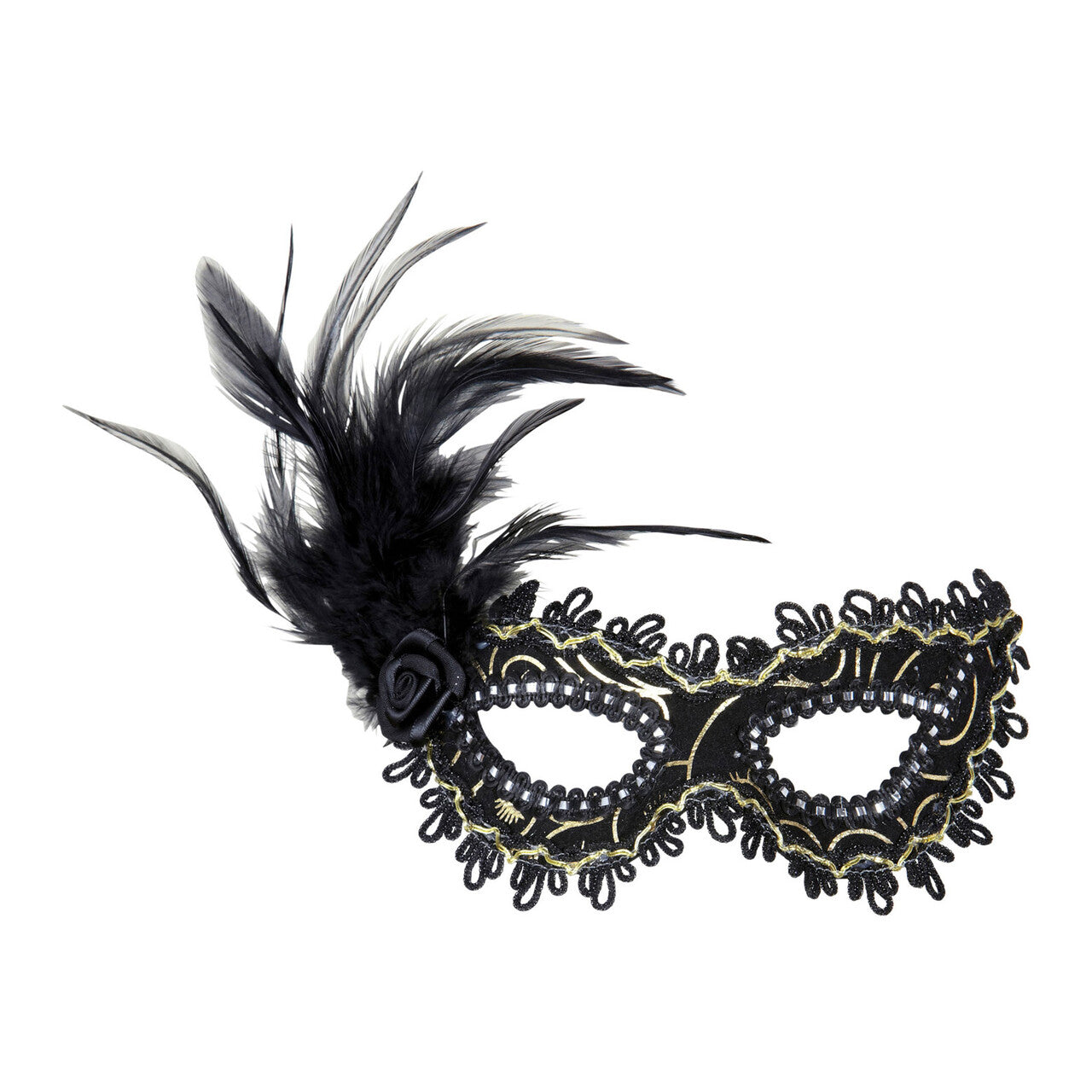 Op deze afbeelding zie je een Accessoires, van het merk Widmann. Oogmasker Zwart Met Roos En Veren