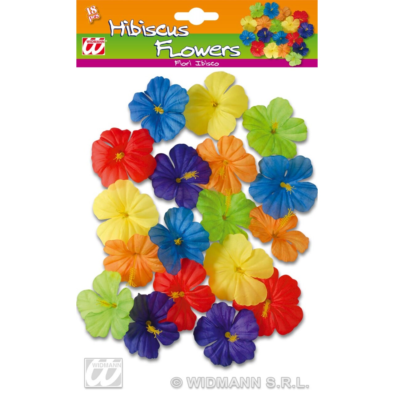 Op deze afbeelding zie je een Decoratie, van het merk Widmann. Set Van 18 Hibiscus Bloemen