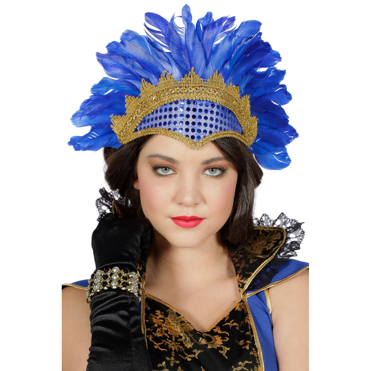 Op deze afbeelding zie je een Accessoires, van het merk Wilbers. Samba Tooi Met Pailletten En Veren Blauw