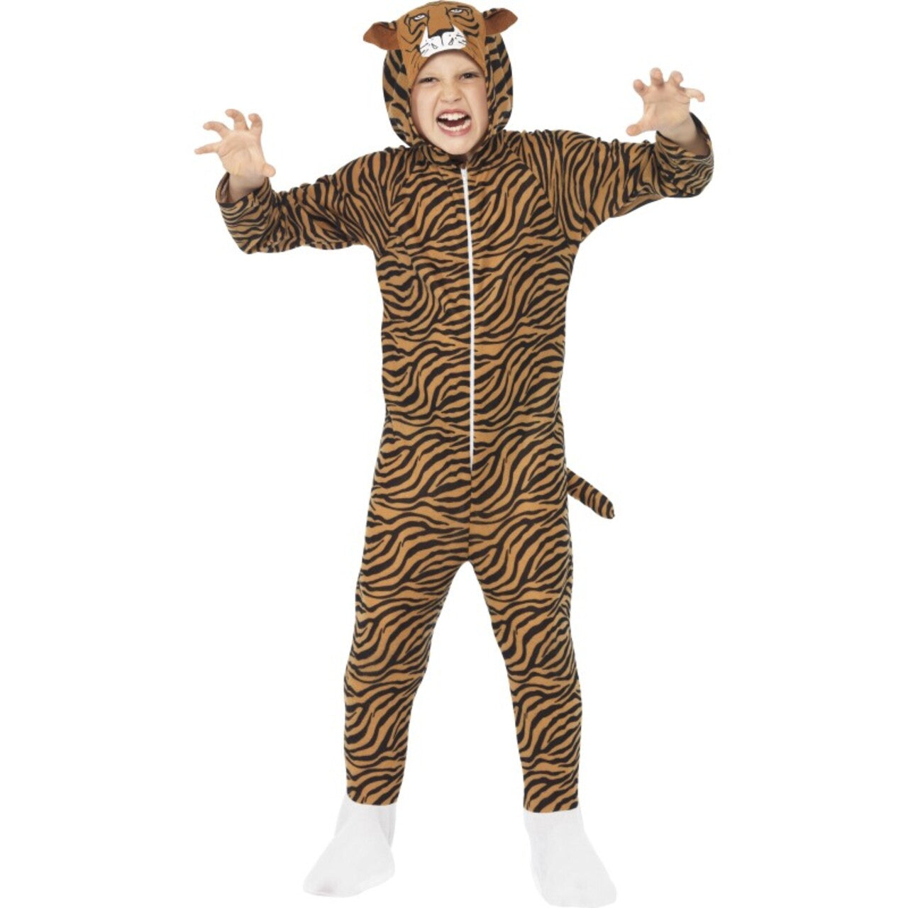 Op deze afbeelding zie je een Kostuums, van het merk Smiffy's. Bruine Niet Echt Enge Tijger Jumpsuit Kind Kostuum