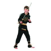 Op deze afbeelding zie je een Kostuums, van het merk Wilbers. High Kick Goud Zwarte Ninja Dragon Jongen Kostuum