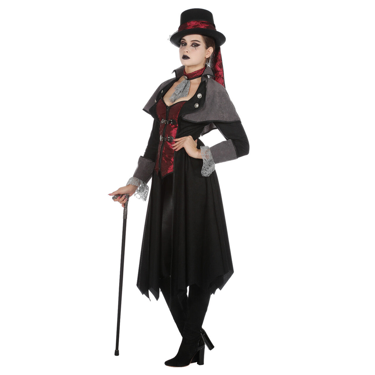 Op deze afbeelding zie je een Kostuums, van het merk Wilbers. Steampunk Vampier 19e Eeuw Jas Vrouw Kostuum