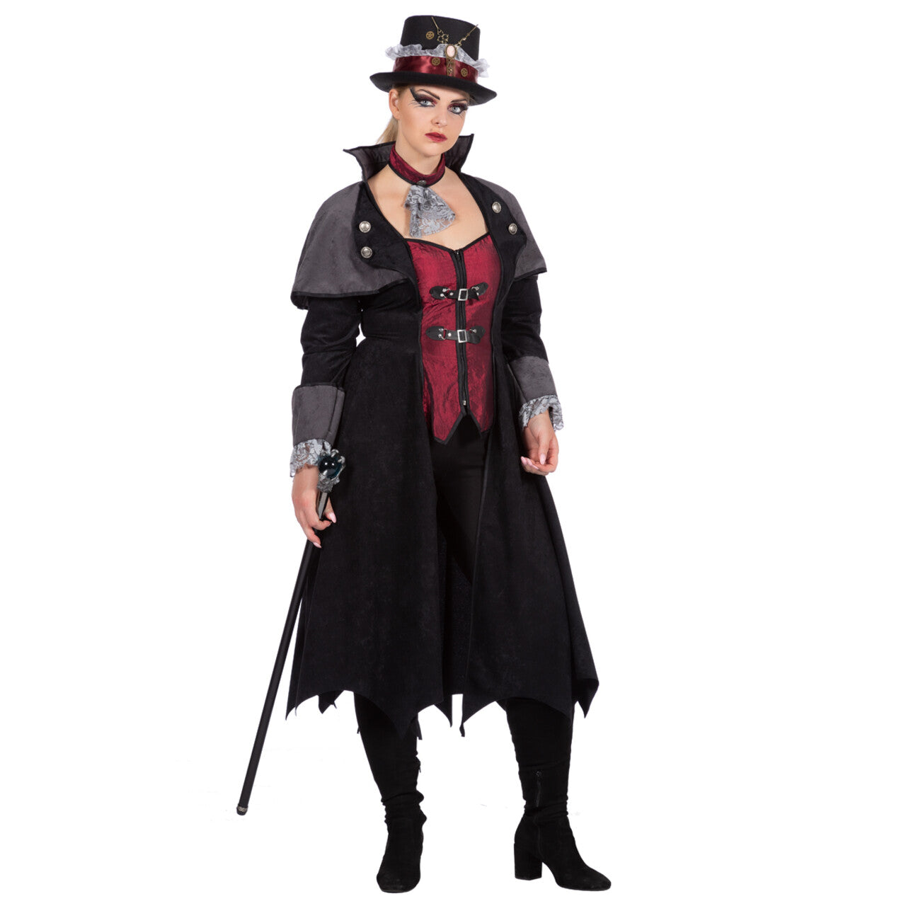 Op deze afbeelding zie je een Kostuums, van het merk Wilbers. Steampunk Vampier 19e Eeuw Jas Vrouw Kostuum