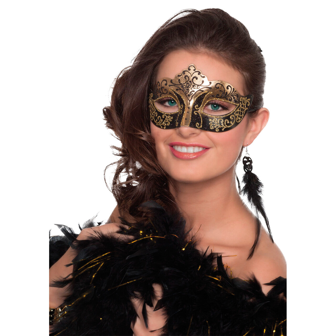 Op deze afbeelding zie je een Accessoires, van het merk Wilbers. Masker Venetië Noir Glitter