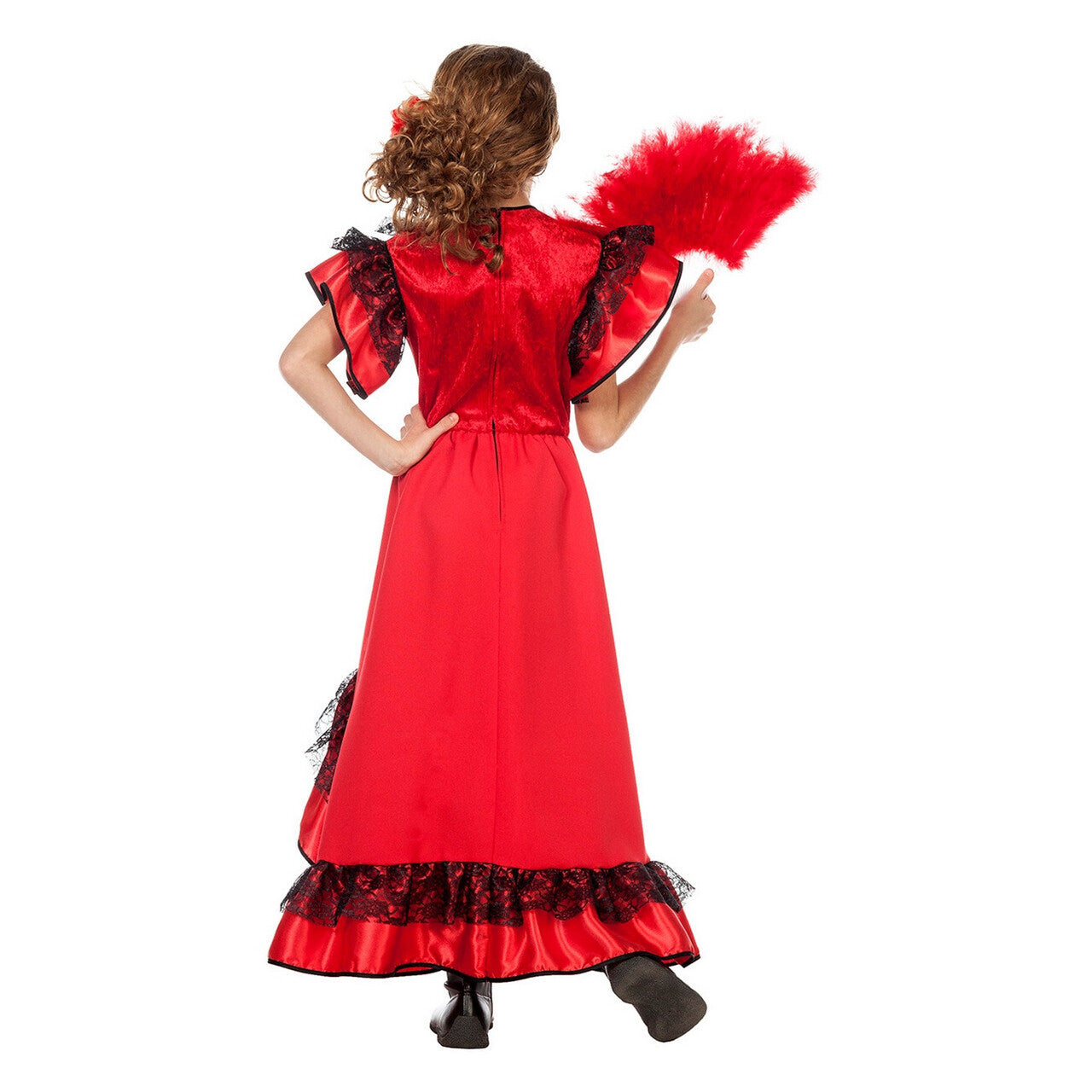 Op deze afbeelding zie je een Kostuums, van het merk Wilbers. Rode Flamenco Jurk Spaanse Senorita Carmen Meisje