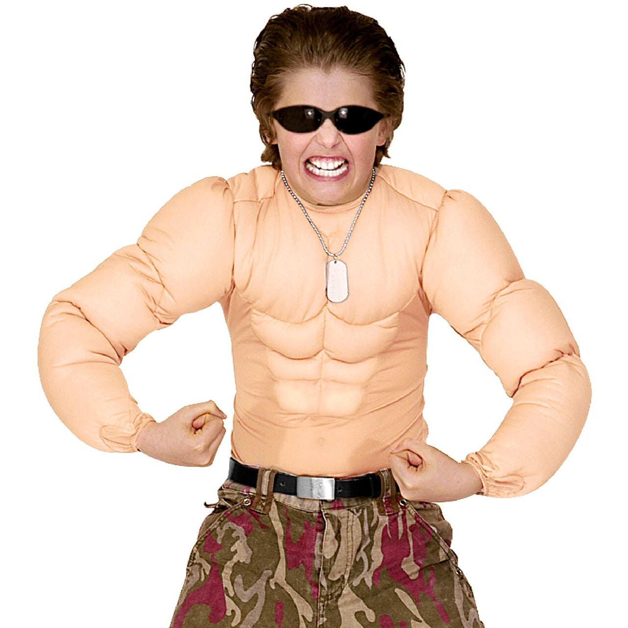 Op deze afbeelding zie je een Kostuums, van het merk Widmann. Indrukwekkende Spierballen Shirt Kind Jongen