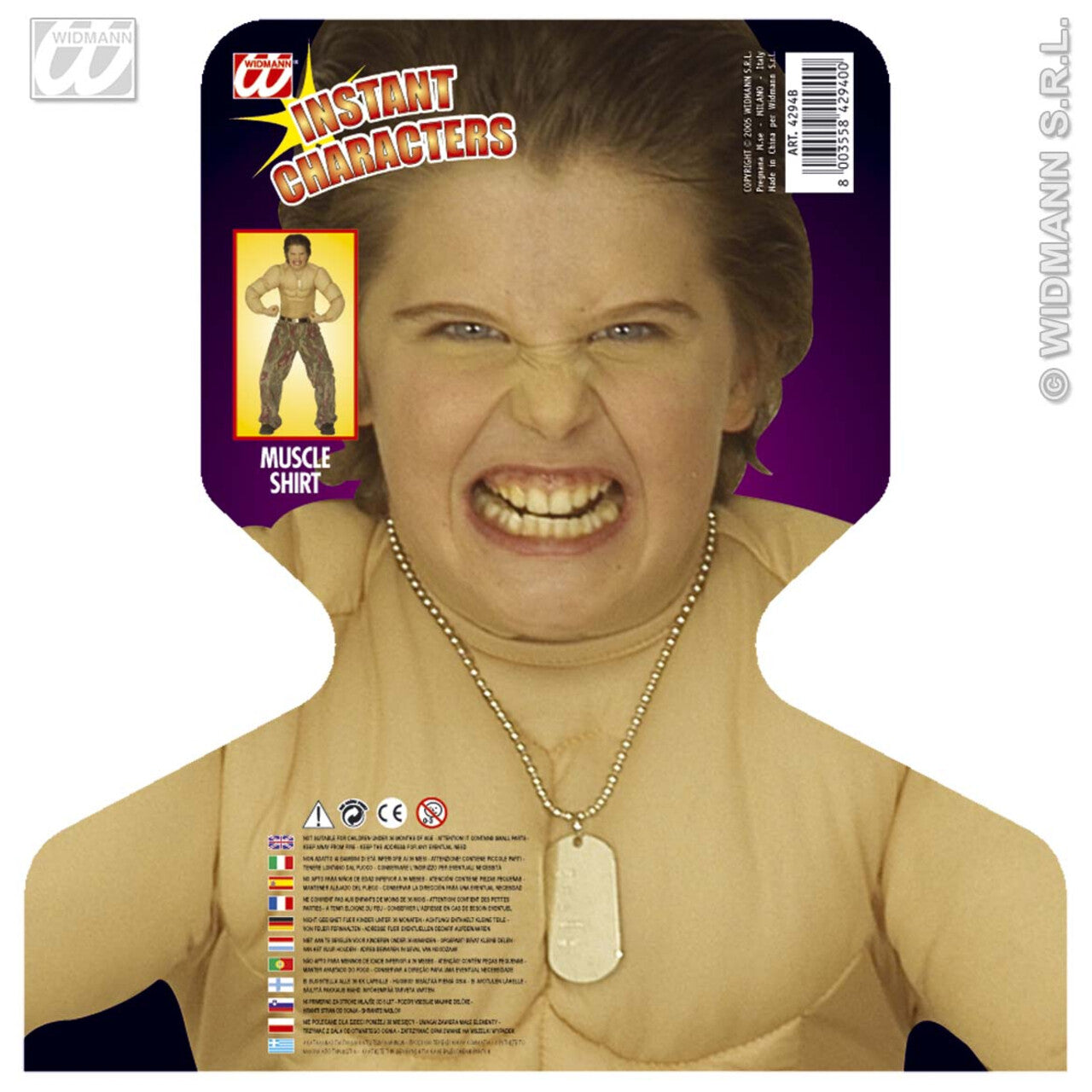 Op deze afbeelding zie je een Kostuums, van het merk Widmann. Indrukwekkende Spierballen Shirt Kind Jongen