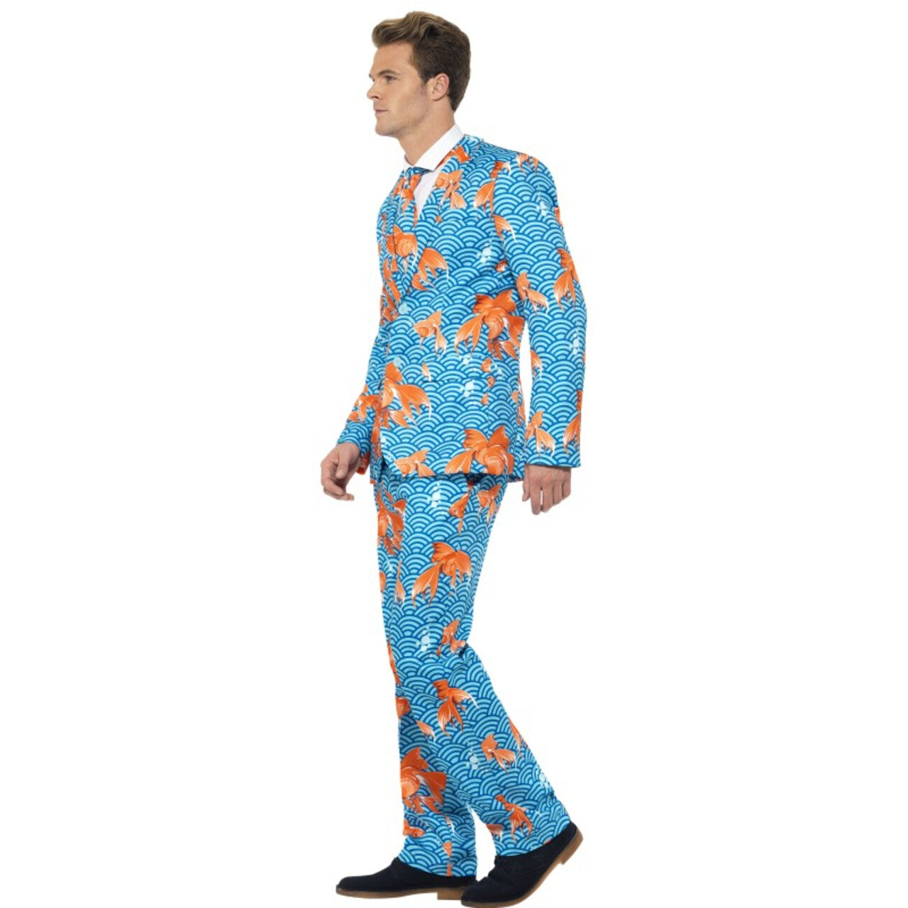 Op deze afbeelding zie je een Kostuums, van het merk Smiffy's. Extravagant Herenkostuum Keurig Pak Goudvissen Man