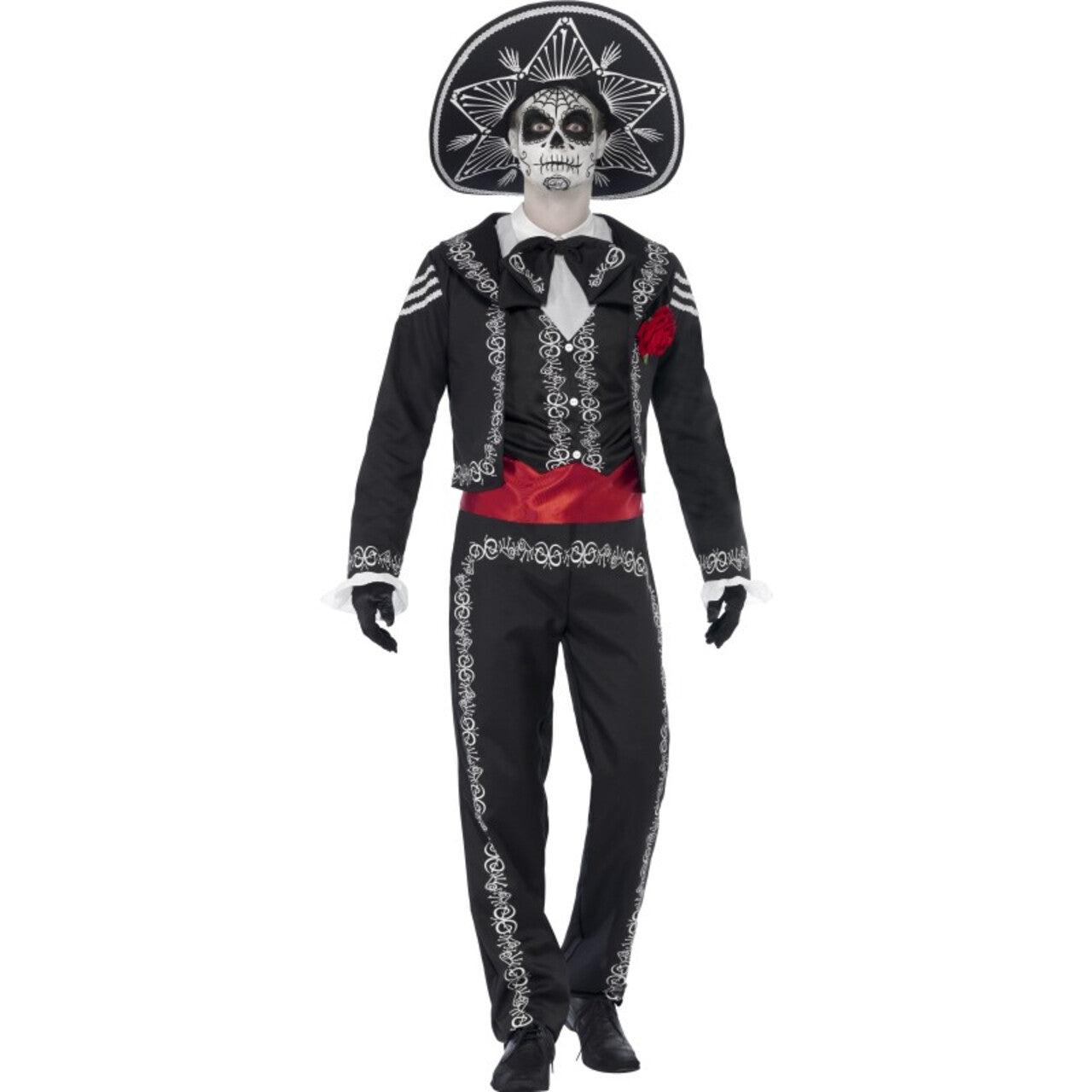 Op deze afbeelding zie je een Kostuums, van het merk Smiffy's. Zwart Day Of The Dead Senor Bones Man Kostuum