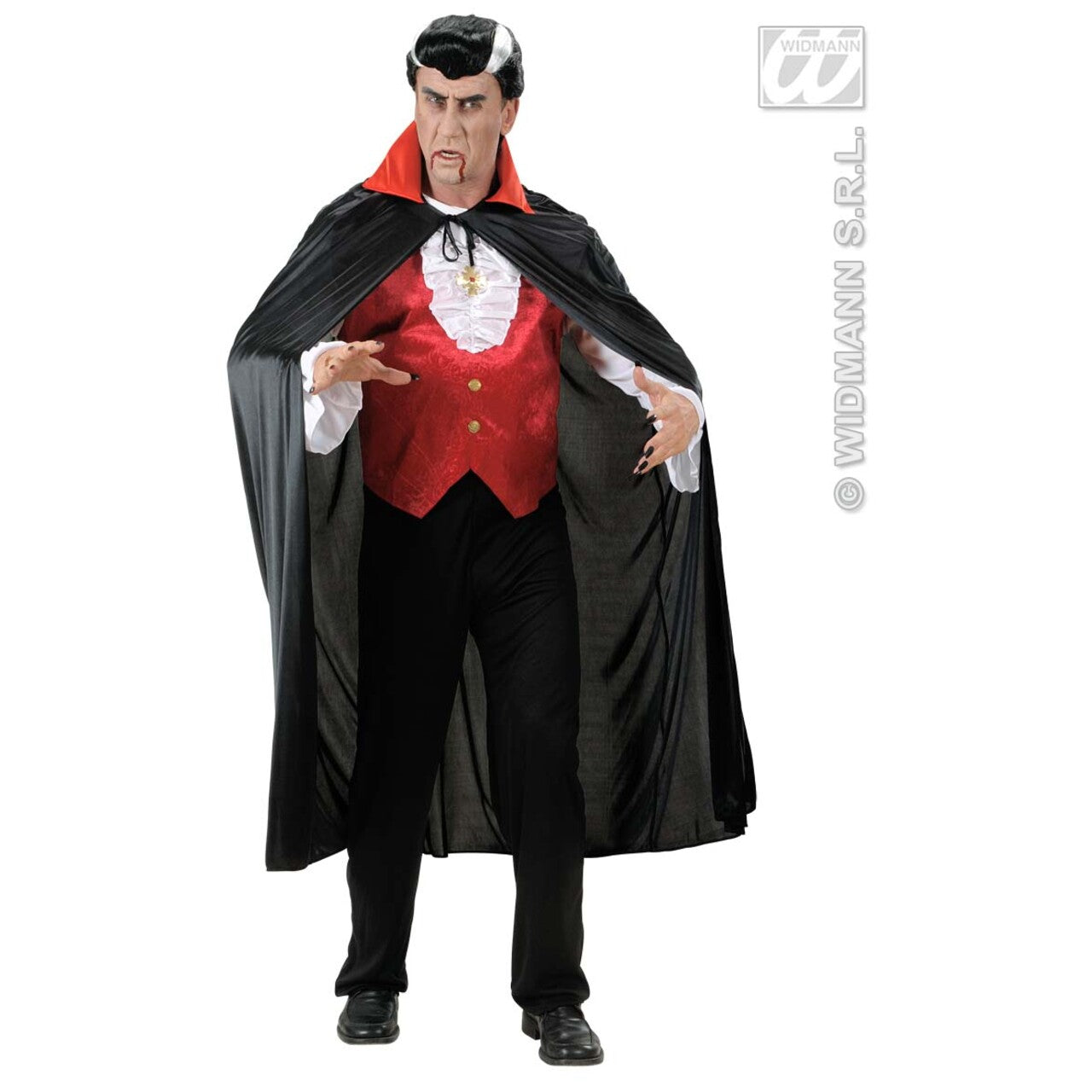 Op deze afbeelding zie je een Accessoires, van het merk Widmann. Zwarte Cape Met Rode Kraag 136 Centimeter