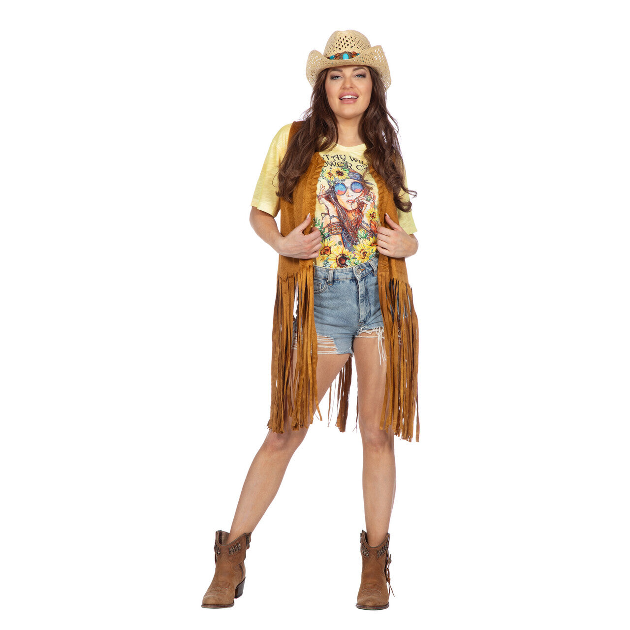 Op deze afbeelding zie je een Kostuums, van het merk Wilbers. Hippie De Pippie Franje Gilet Vrouw