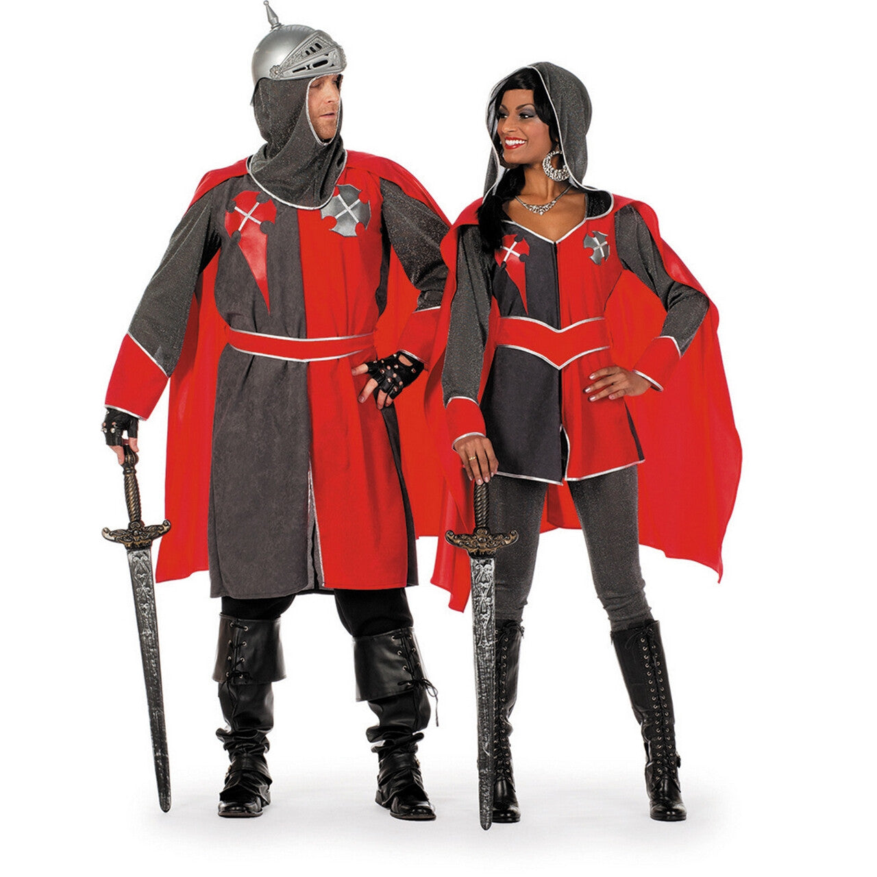 Op deze afbeelding zie je een Kostuums, van het merk Wilbers. Ridders Delight Ridderdame Gwen Grijs / Rood Vrouw Kostuum