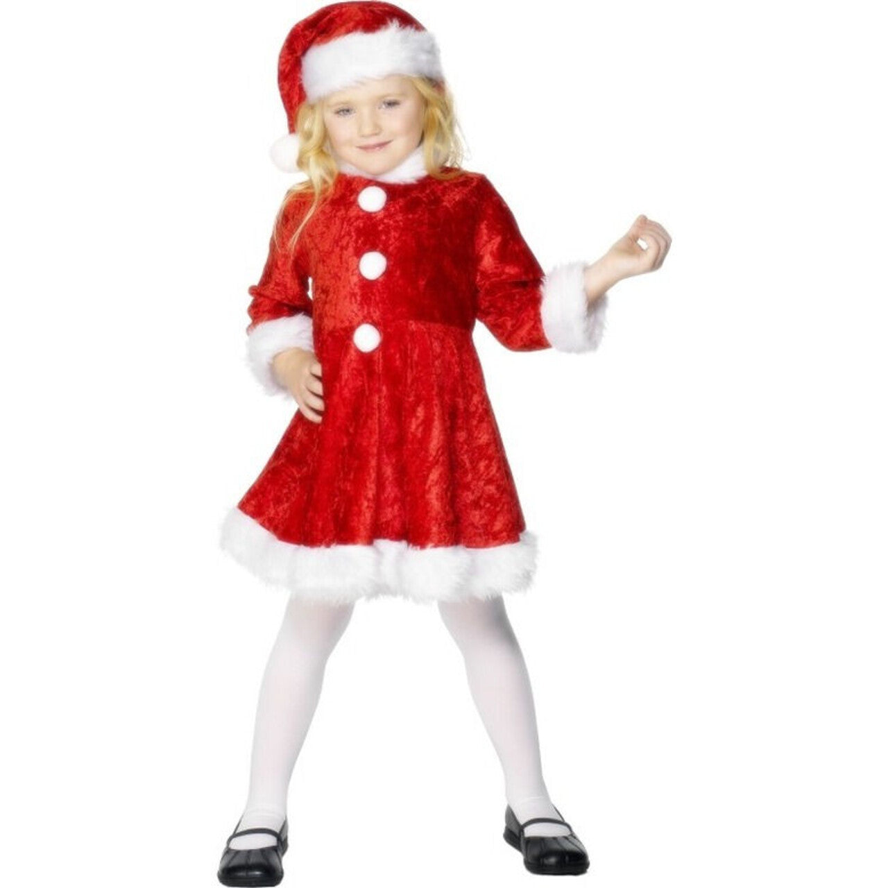 Op deze afbeelding zie je een Kostuums, van het merk Smiffy's. Mini Juffrouw Kerstman Meisje Kostuum