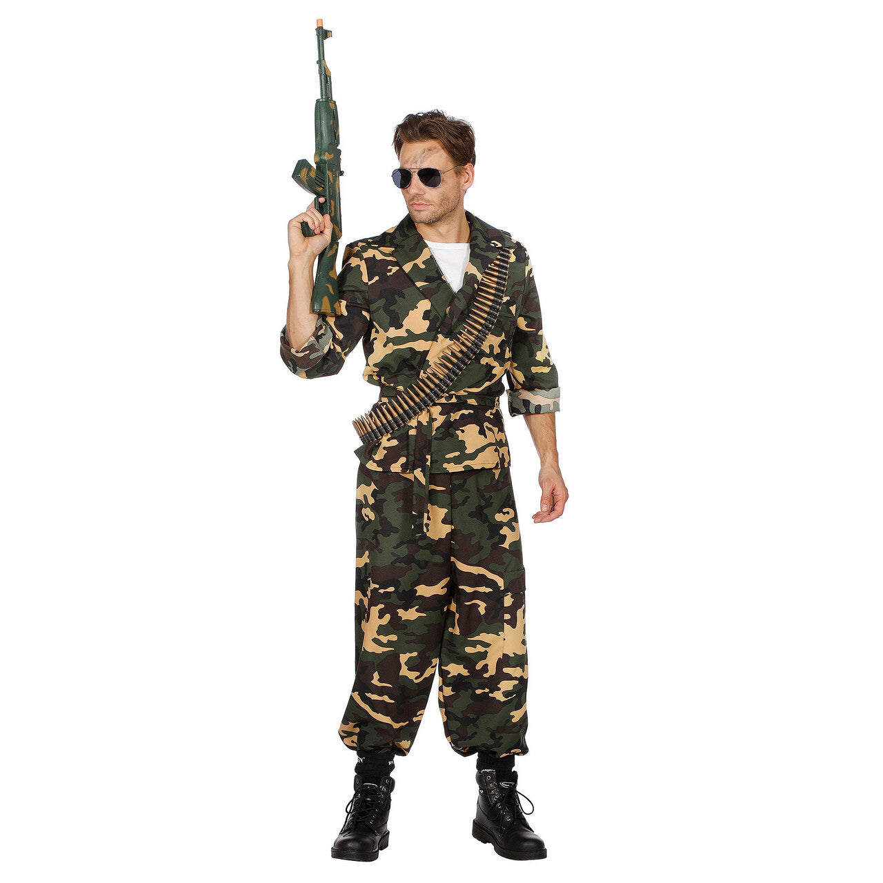 Op deze afbeelding zie je een Kostuums, van het merk Wilbers. Battle Field Camouflage Groen Bruin Leger&oorlog Kostuum Man