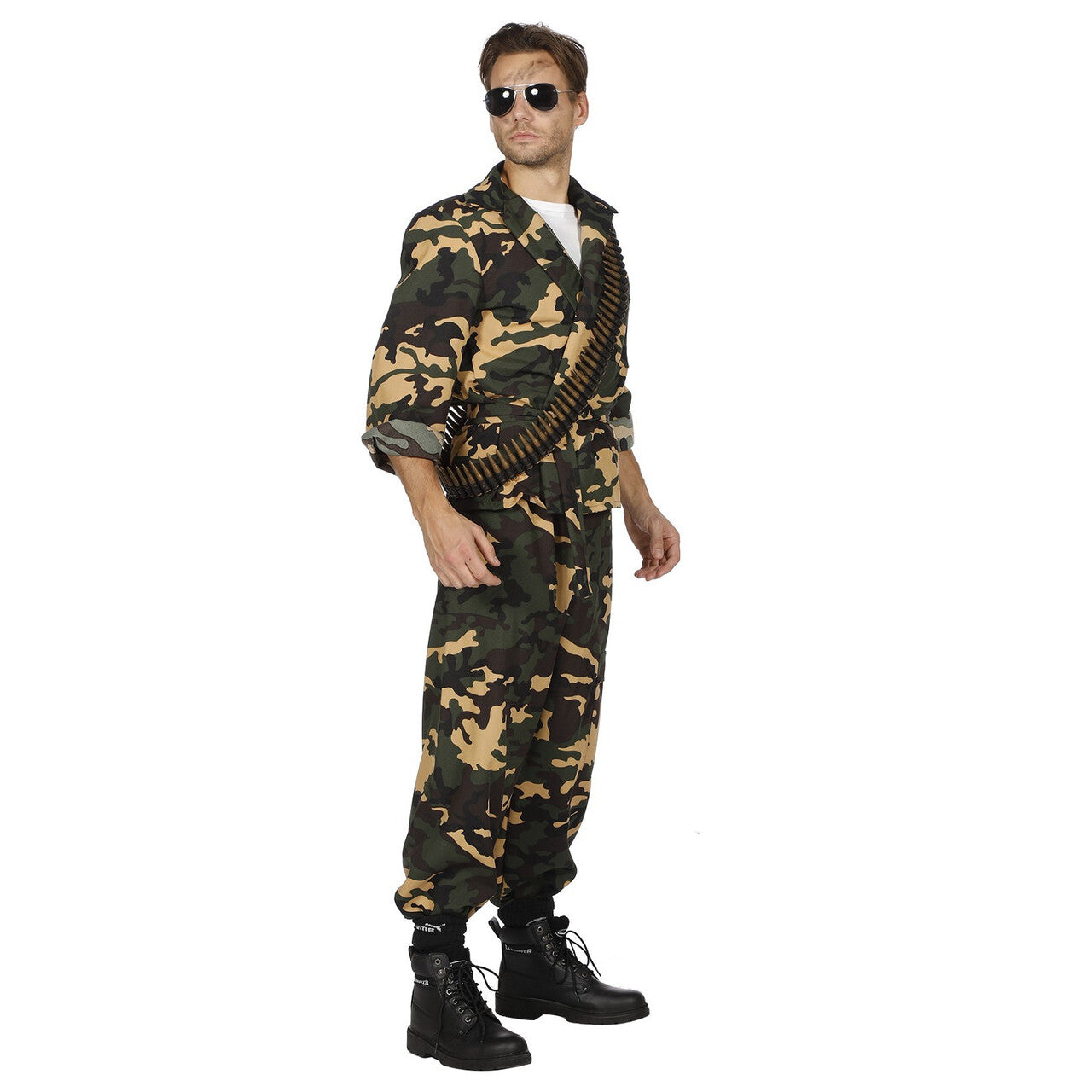 Op deze afbeelding zie je een Kostuums, van het merk Wilbers. Battle Field Camouflage Groen Bruin Leger&oorlog Kostuum Man