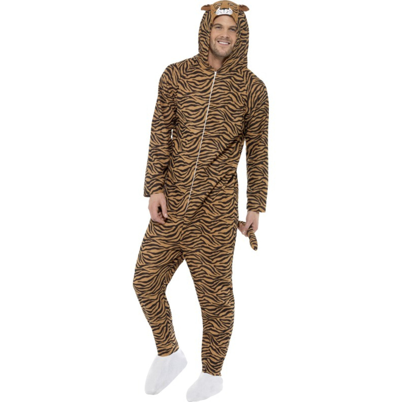 Op deze afbeelding zie je een Kostuums, van het merk Smiffy's. Bruine Onesie Tastbare Tijger Jumpsuit Kostuum