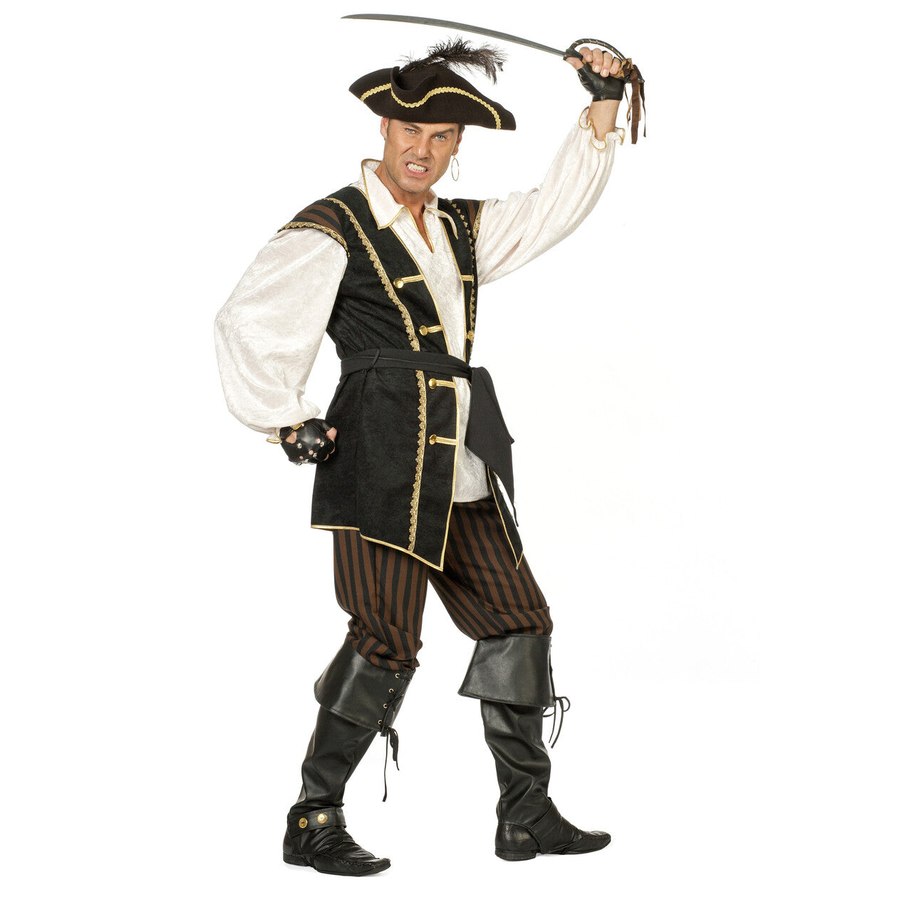 Op deze afbeelding zie je een Kostuums, van het merk Wilbers. Koninklijke Piraat Bruin Man Kostuum