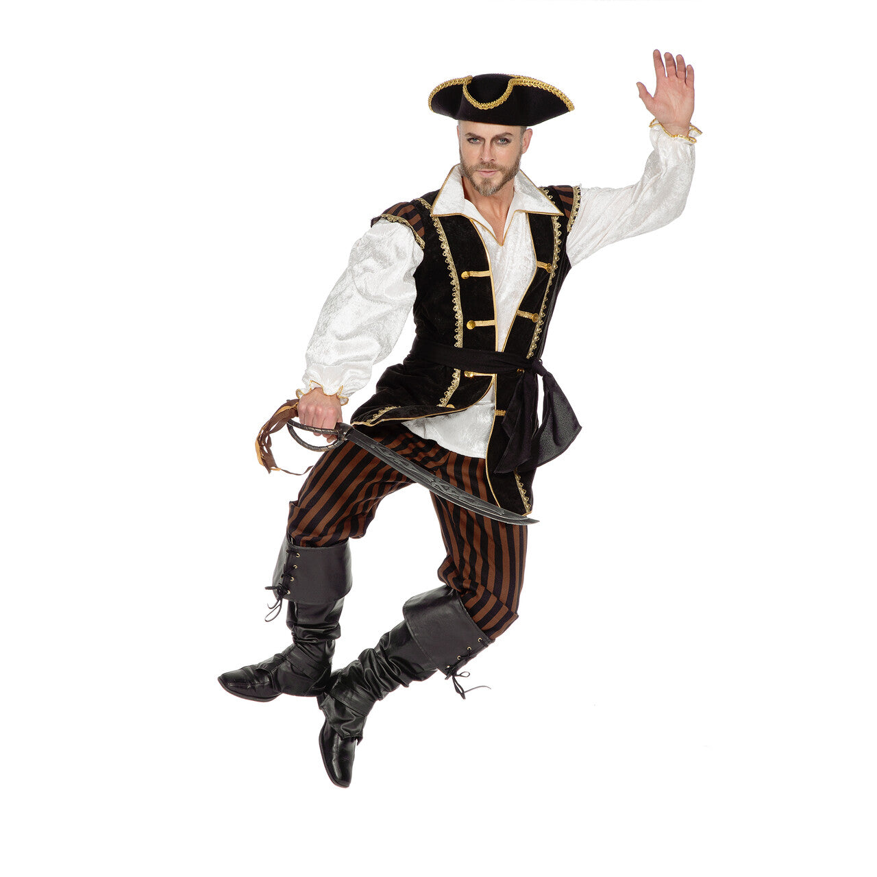 Op deze afbeelding zie je een Kostuums, van het merk Wilbers. Koninklijke Piraat Bruin Man Kostuum