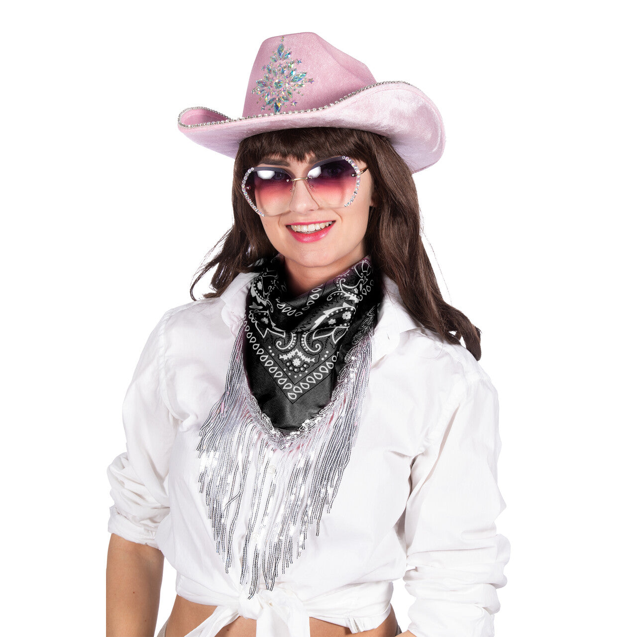 Op deze afbeelding zie je een Accessoires, van het merk Wilbers. Glam Cowgirl Bandana Zwart Met Strass Franjes