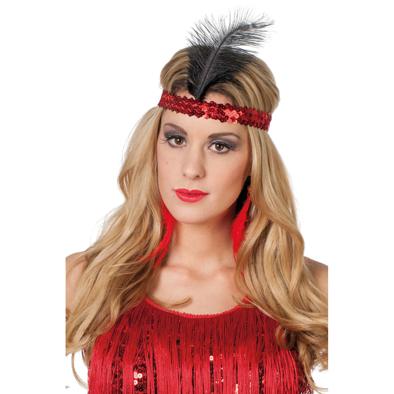 Op deze afbeelding zie je een Accessoires, van het merk Wilbers. Glam Party Charleston Hoofdband Met Veer Rood