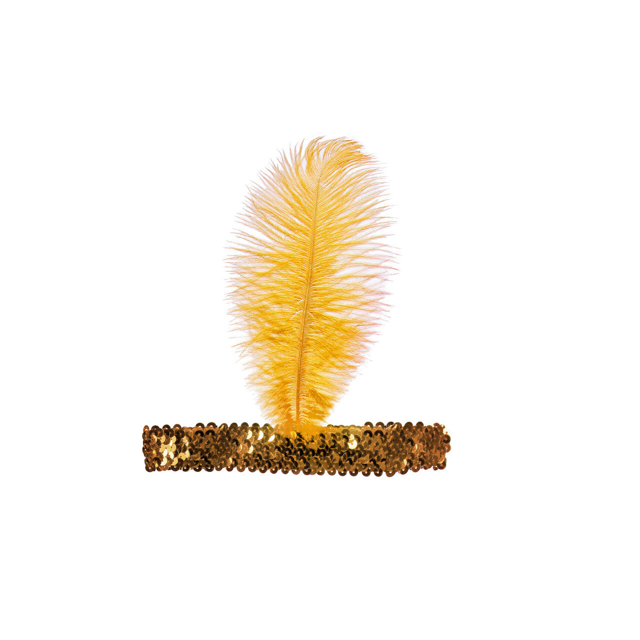 Op deze afbeelding zie je een Accessoires, van het merk Wilbers. Glam Party Charleston Hoofdband Met Veer Geel / Goud