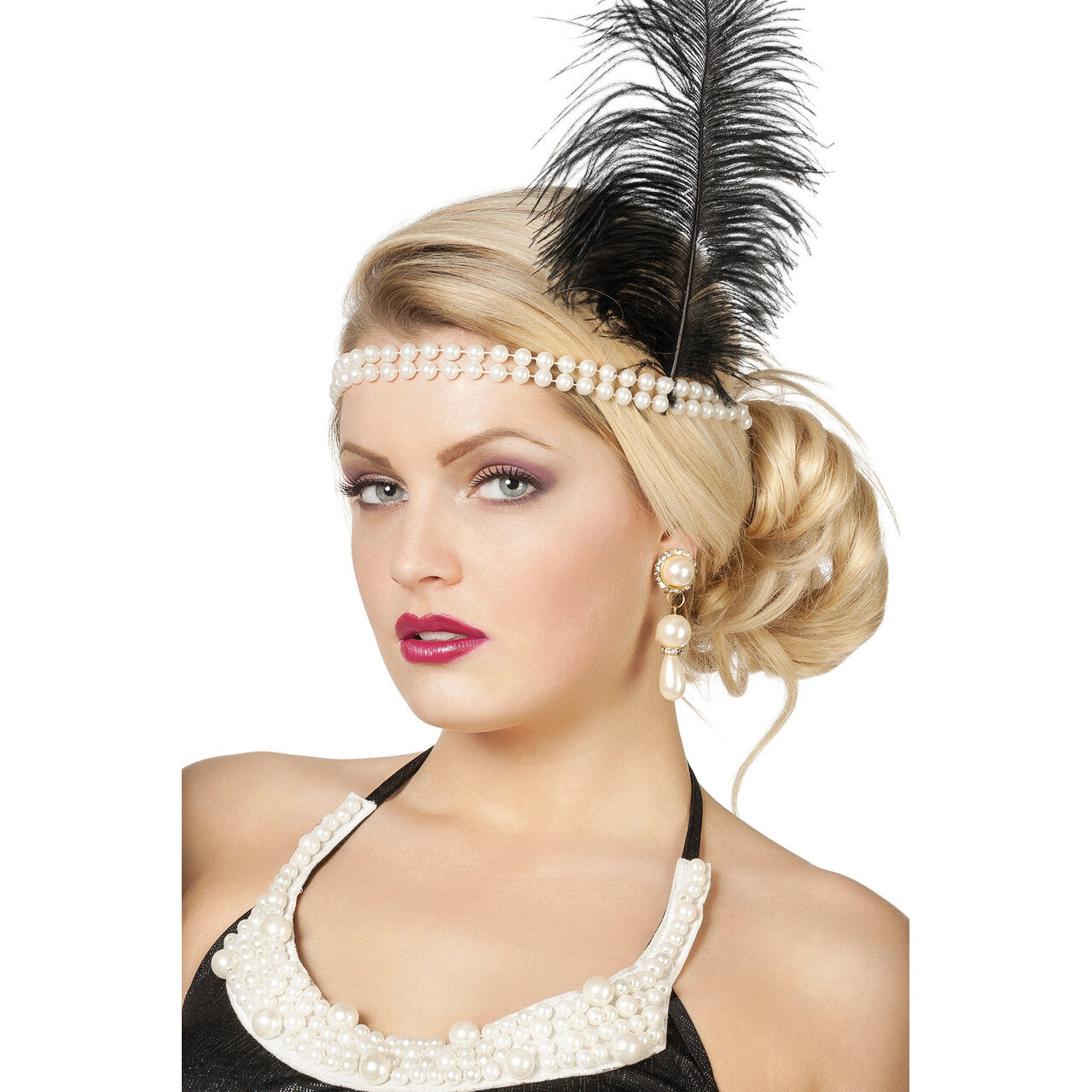 Op deze afbeelding zie je een Accessoires, van het merk Wilbers. Hoofdband Jaren 20 Met Parels En Veer
