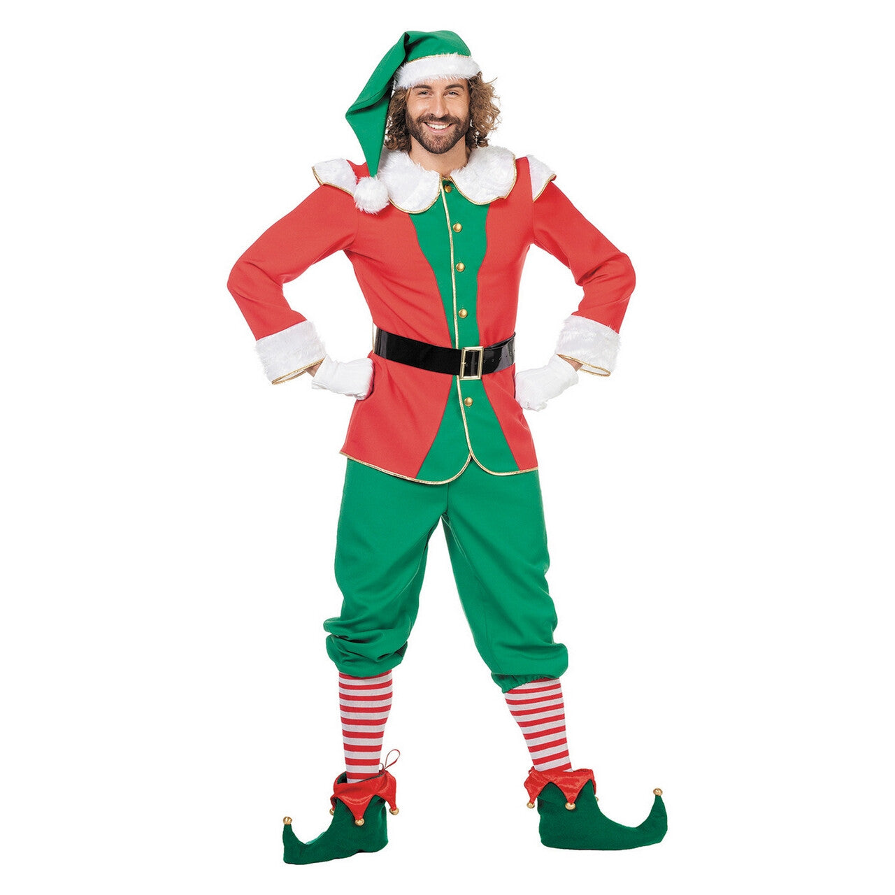 Op deze afbeelding zie je een Kostuums, van het merk Wilbers. Engelse Elf Rood / Groen Met Muts Man Kostuum