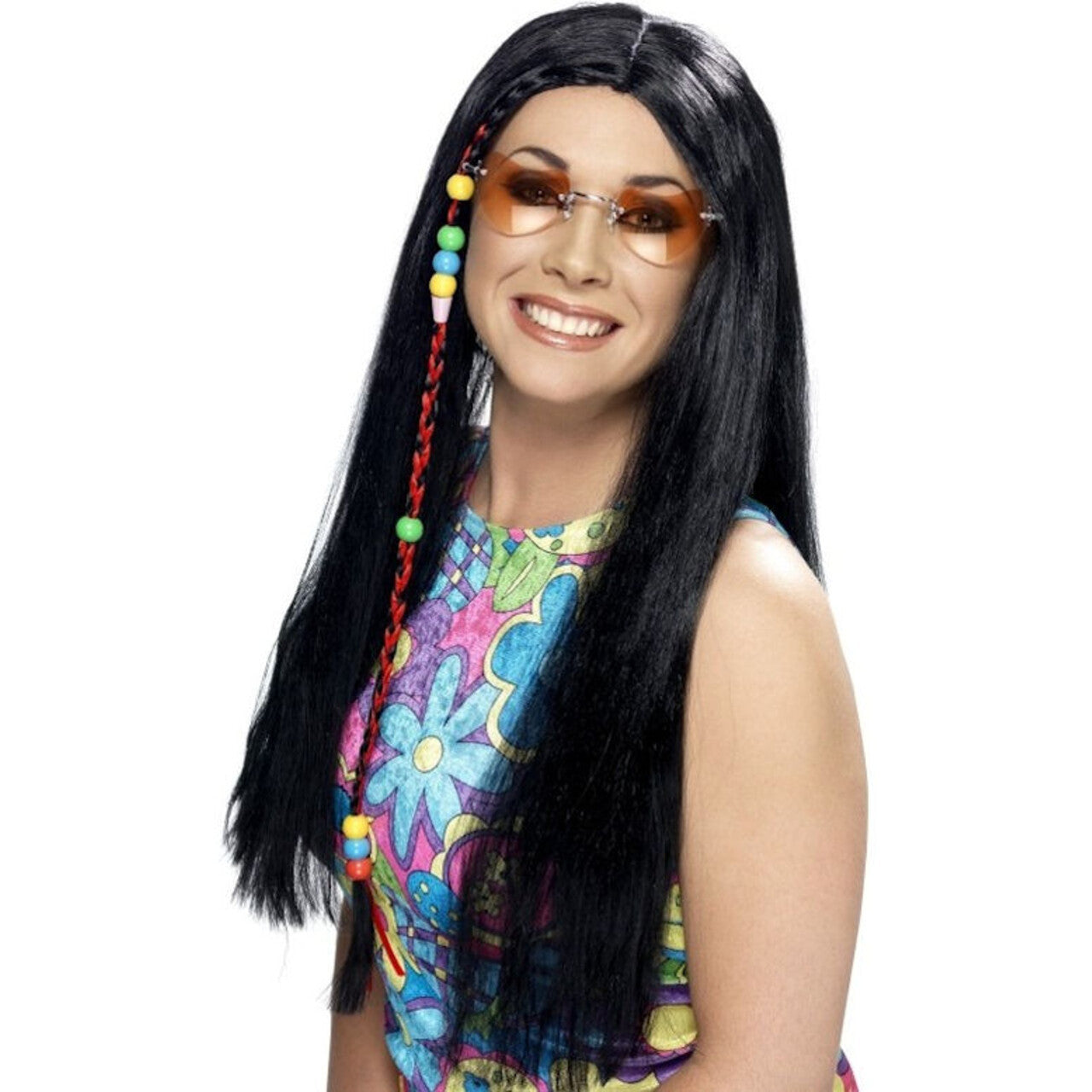 Op deze afbeelding zie je een Accessoires, van het merk Smiffy's. Hippie Zwarte Pruik