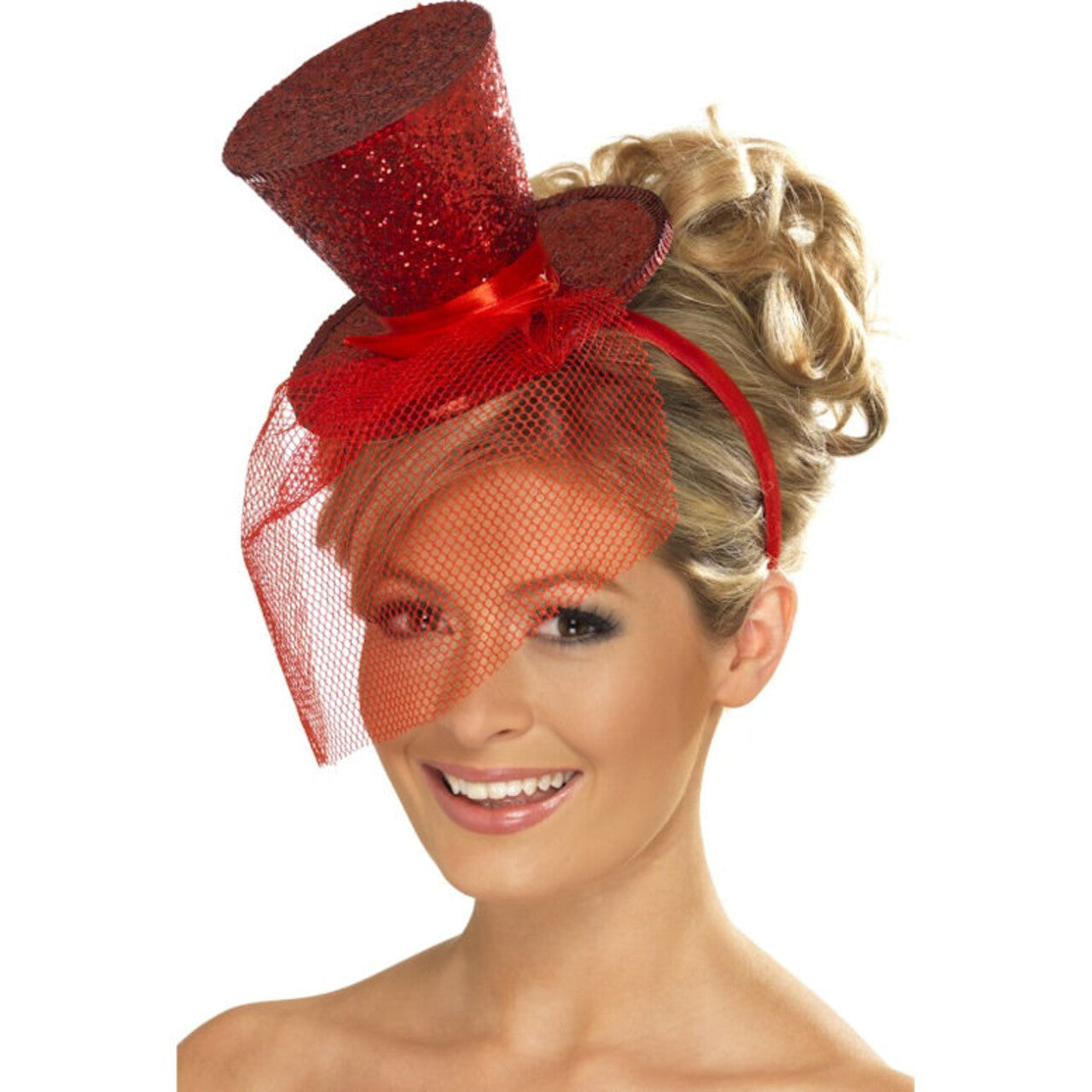 Op deze afbeelding zie je een Accessoires, van het merk Smiffy's. Mini Glitter Hogehoed Rood Vrouw