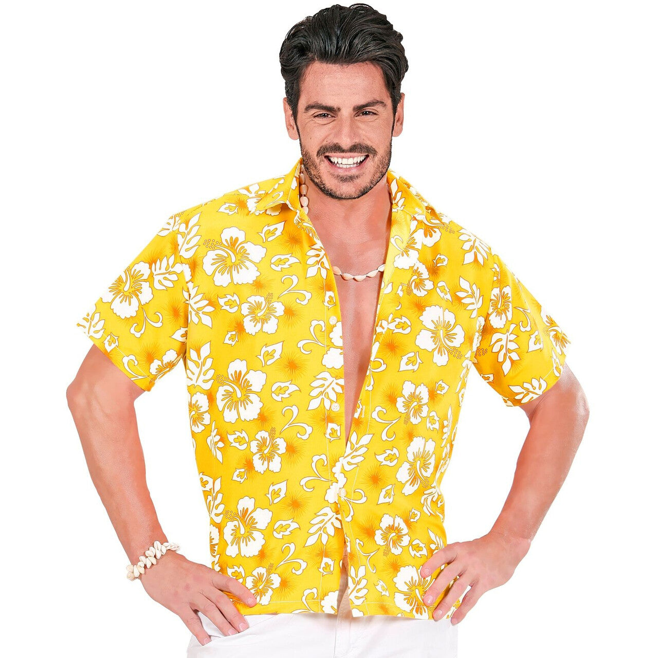Op deze afbeelding zie je een Kostuums, van het merk Widmann. Hawaii Shirt Geel Man