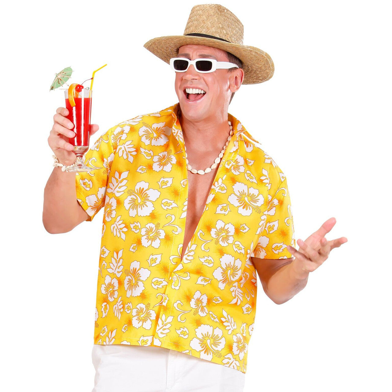 Op deze afbeelding zie je een Kostuums, van het merk Widmann. Hawaii Shirt Geel Man
