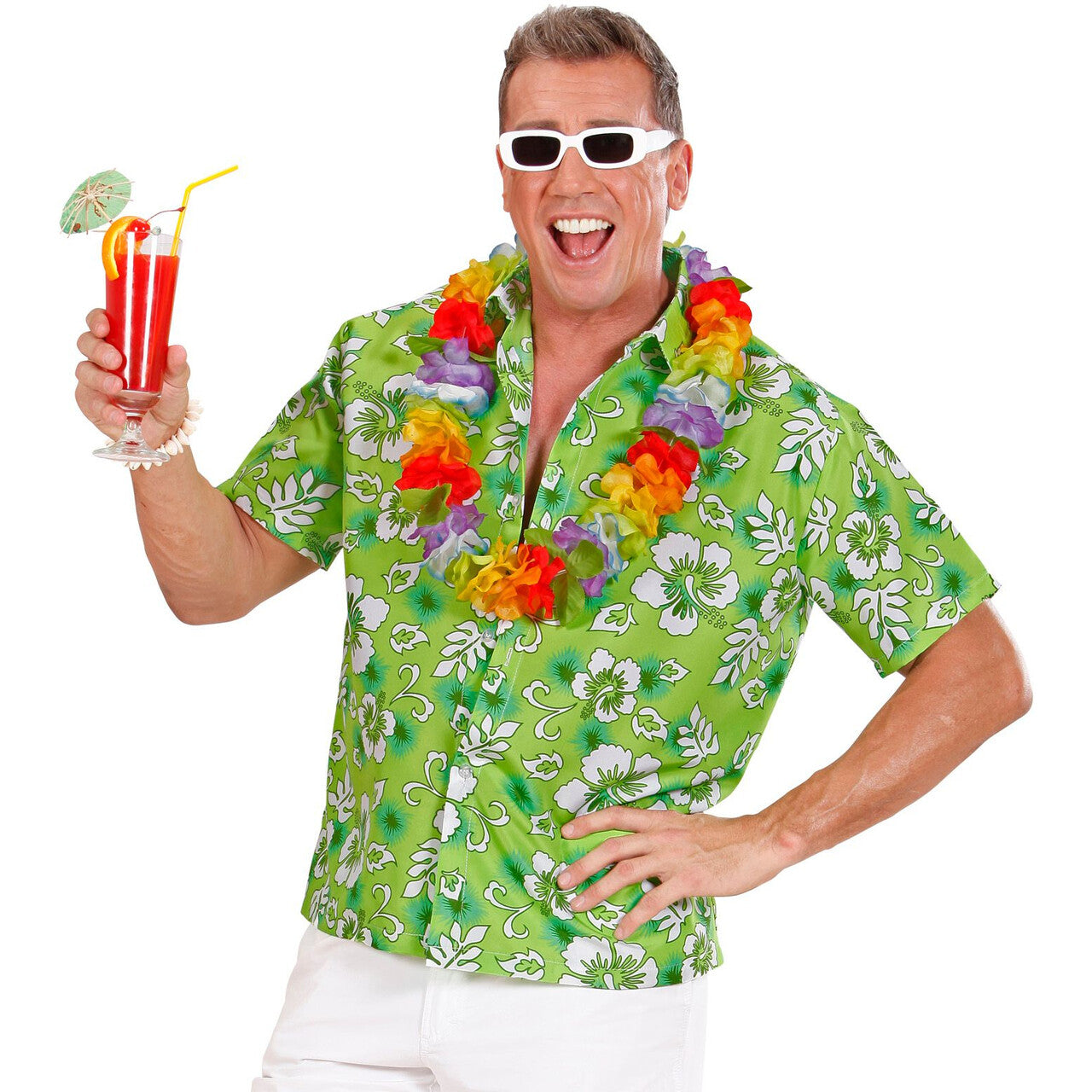 Op deze afbeelding zie je een Kostuums, van het merk Widmann. Hawaii Shirt Groen Man