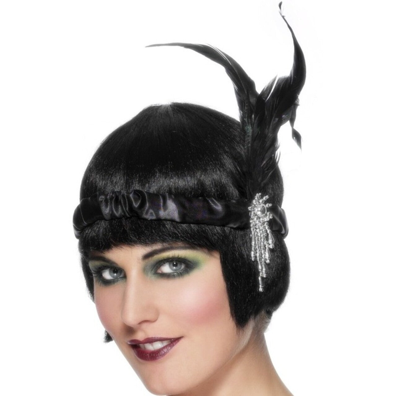 Op deze afbeelding zie je een Accessoires, van het merk Smiffy's. Zwarte Satijnen Flapper Hoofdband Vrouw