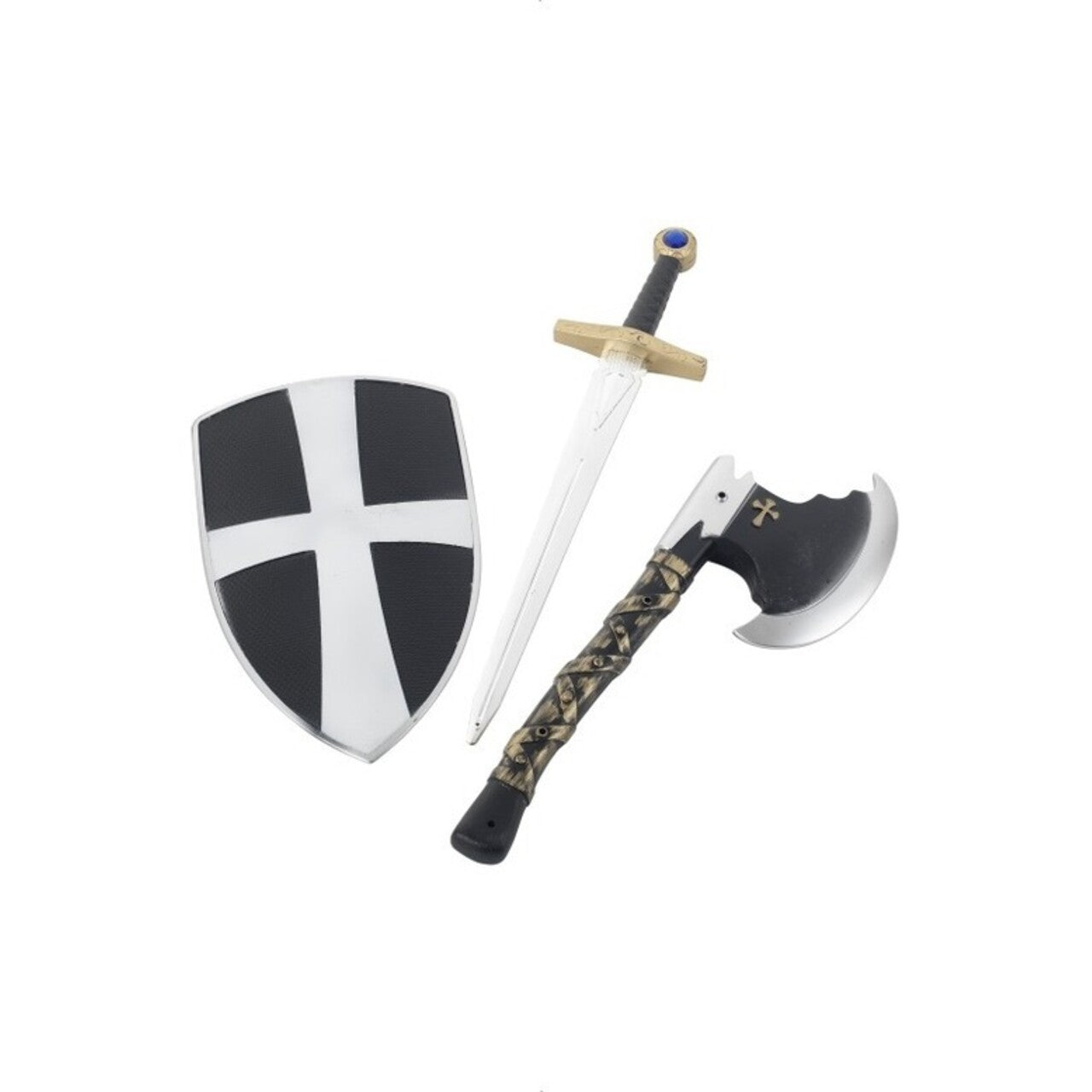 Op deze afbeelding zie je een Accessoires, van het merk Smiffy's. Zwarte Kruisvaarder Set Volwassen