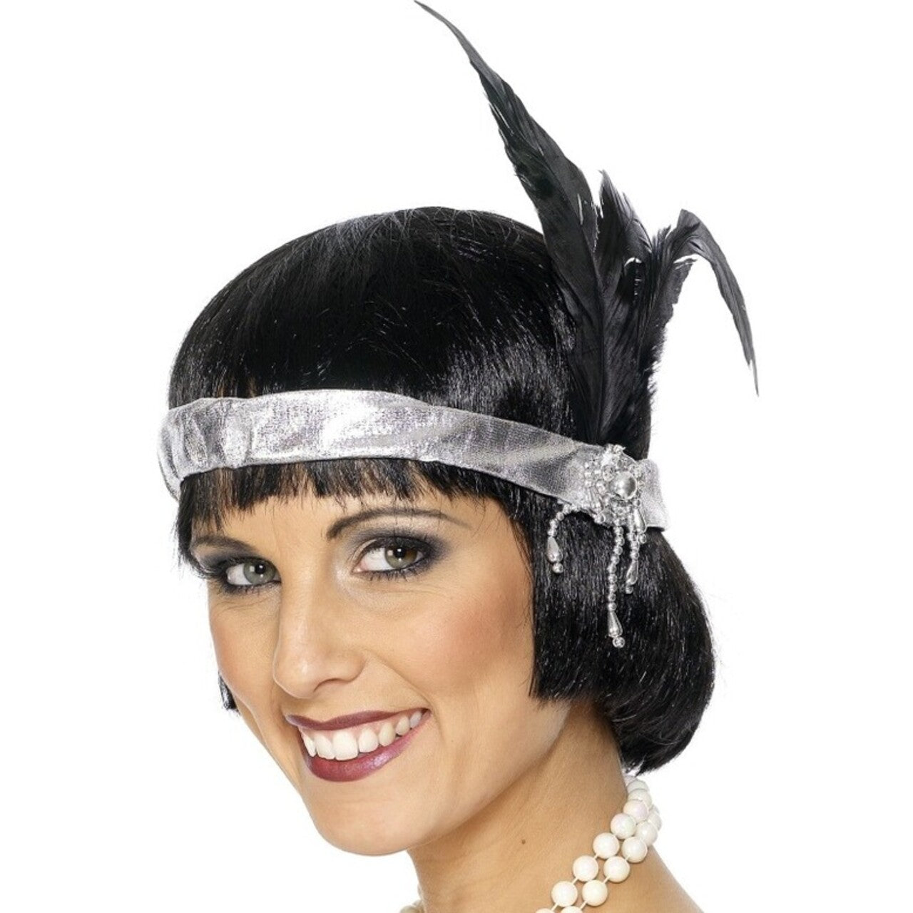 Op deze afbeelding zie je een Accessoires, van het merk Smiffy's. Satijnen Flapper Hoofdband Zilver Vrouw