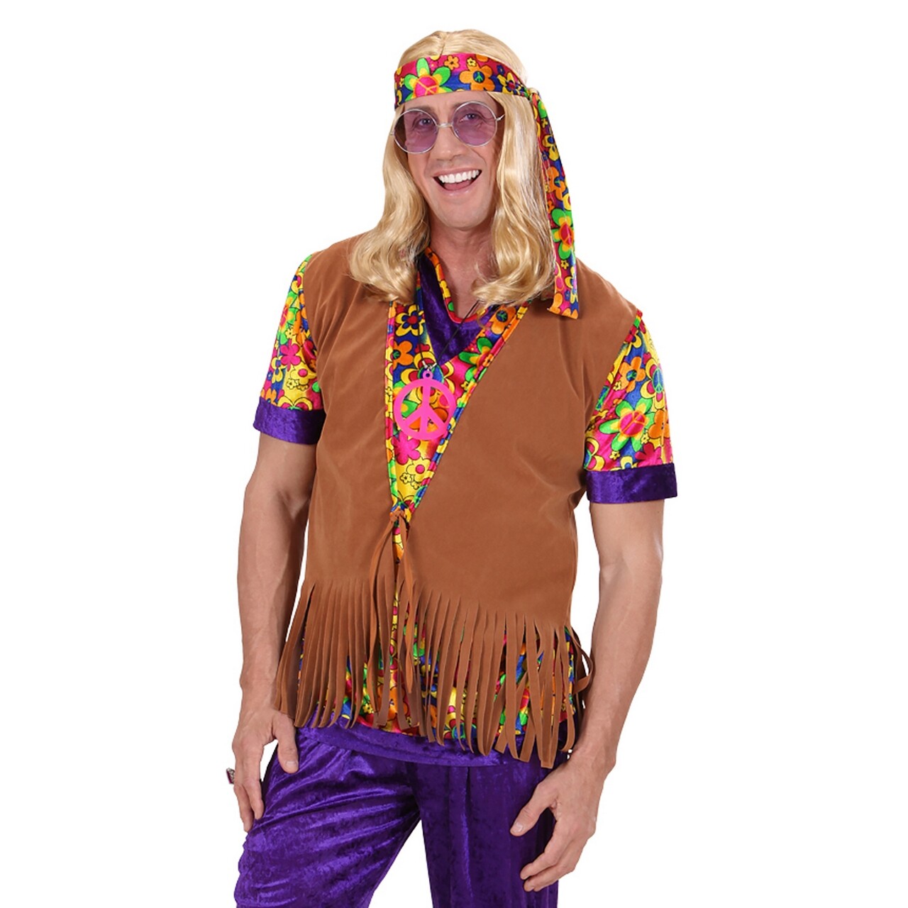 Op deze afbeelding zie je een Kostuums, van het merk Widmann. Hippie Vest Met Hoofdband Suedelook Man