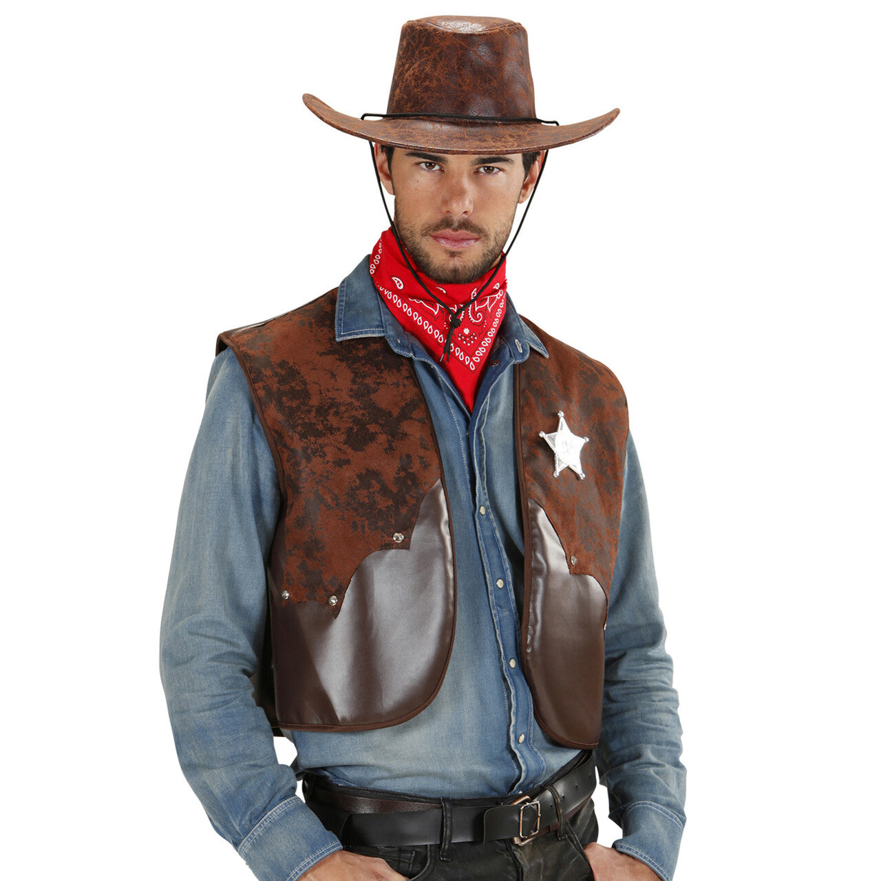 Op deze afbeelding zie je een Kostuums, van het merk Widmann. Cowboy Vest Man