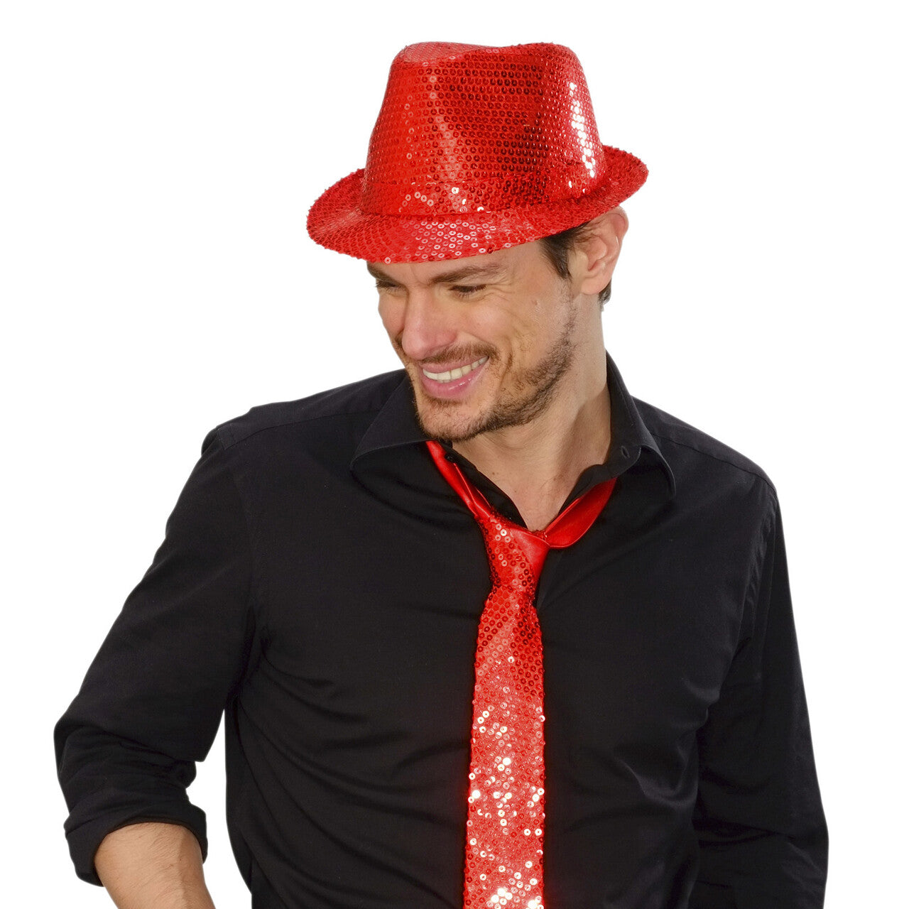 Op deze afbeelding zie je een Accessoires, van het merk Widmann. Disco Deukhoed Pailletten Rood