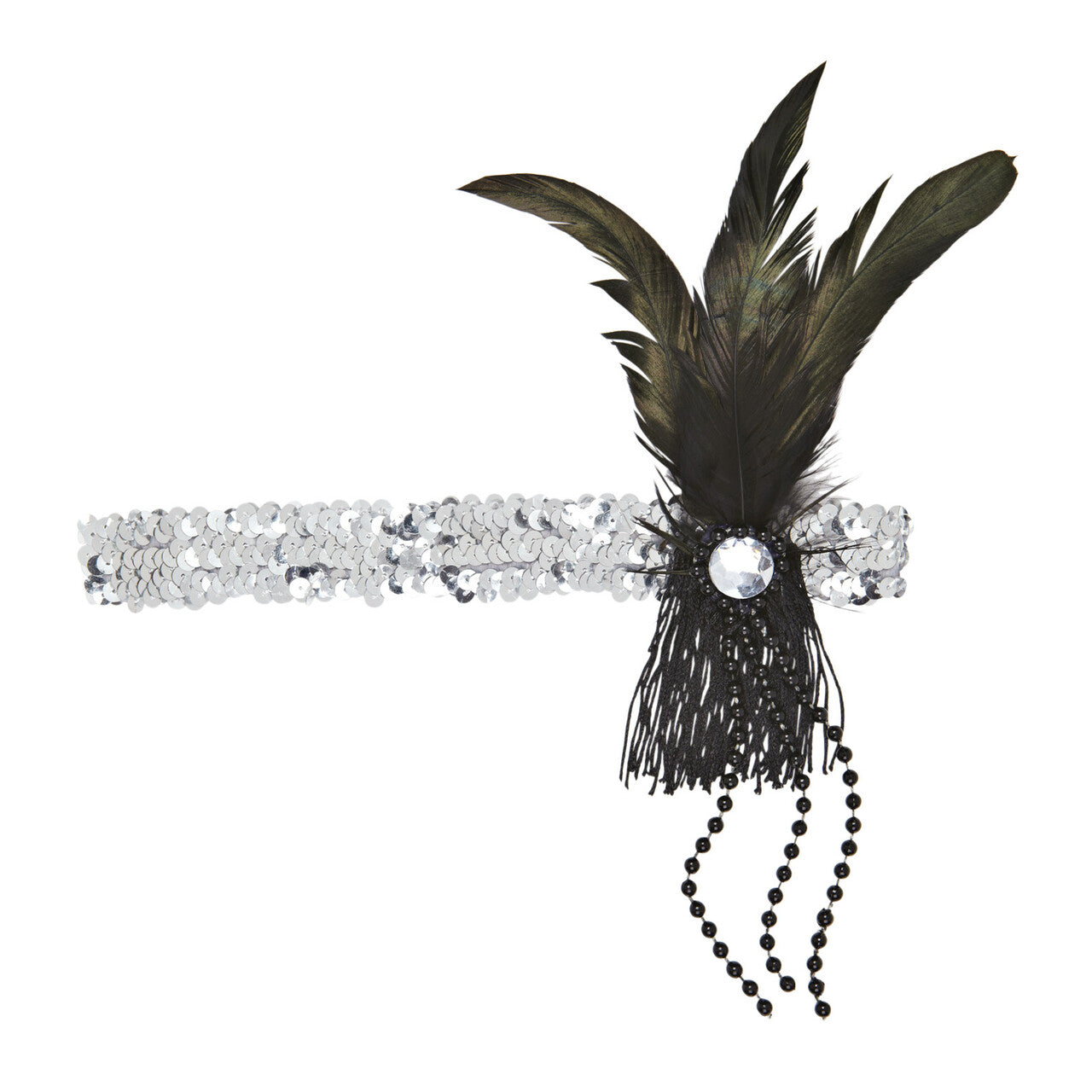 Op deze afbeelding zie je een Accessoires, van het merk Widmann. Hoofdband Pailletten Zilver Met Veren En Parels