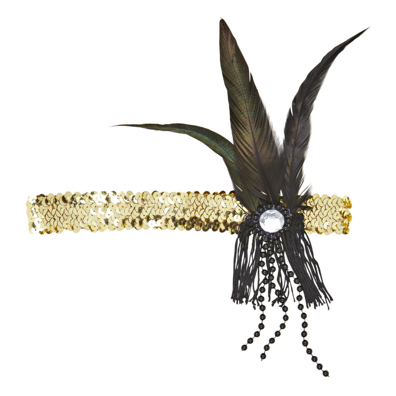Op deze afbeelding zie je een Accessoires, van het merk Widmann. Hoofdband Pailletten Goud Met Veren En Parels