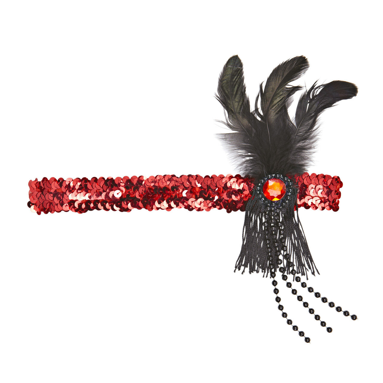 Op deze afbeelding zie je een Accessoires, van het merk Widmann. Hoofdband Pailletten Rood Met Veren En Parels