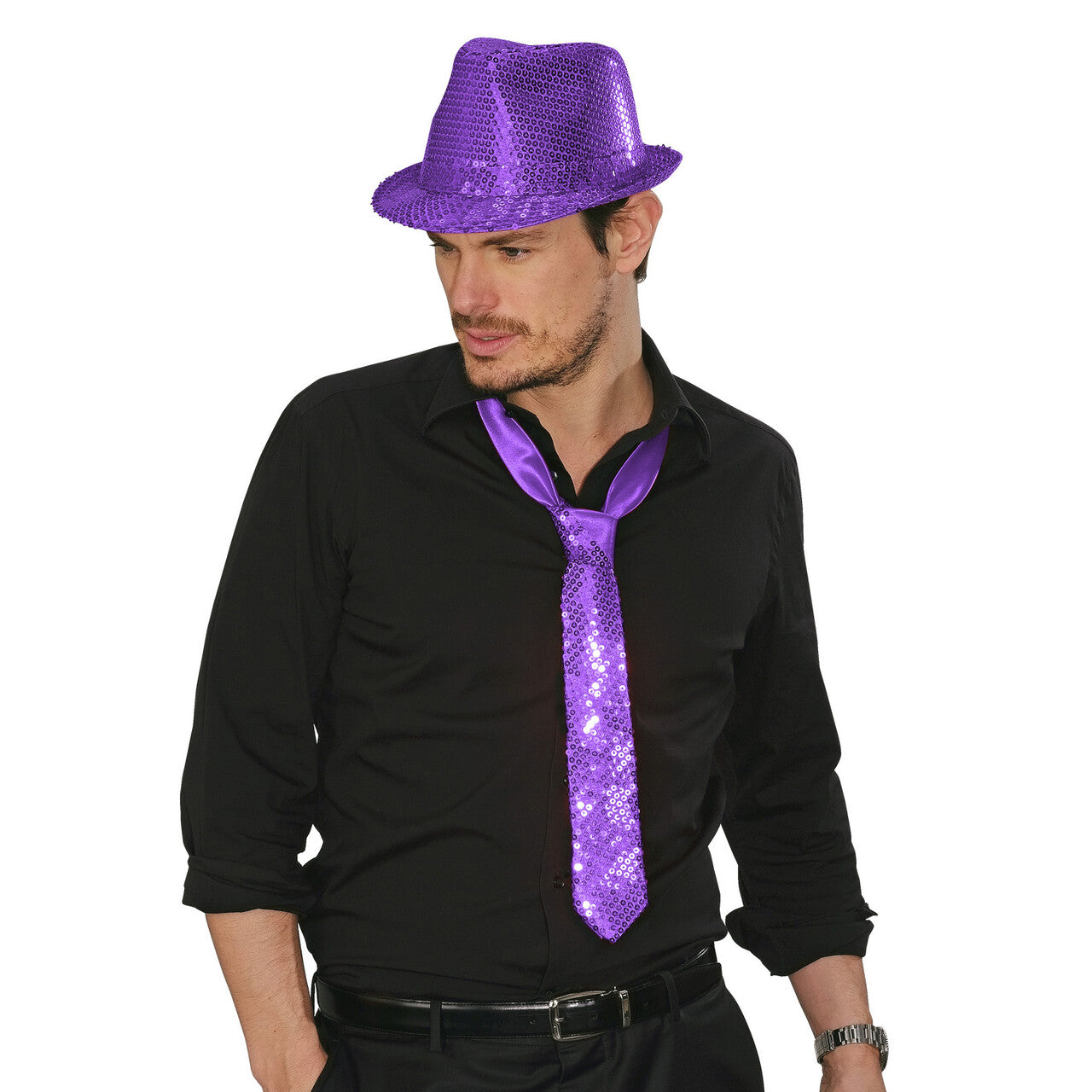 Op deze afbeelding zie je een Accessoires, van het merk Widmann. Stropdas Pailletten Paars